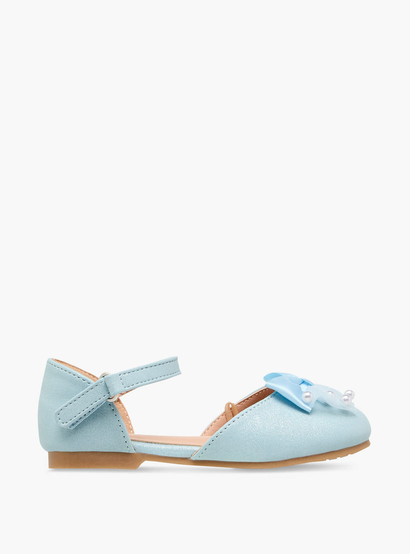 Juniors Bow Embellished Ballerina Shoes with Hook and Loop Closure-girls-shoes-ballerinas-image-3