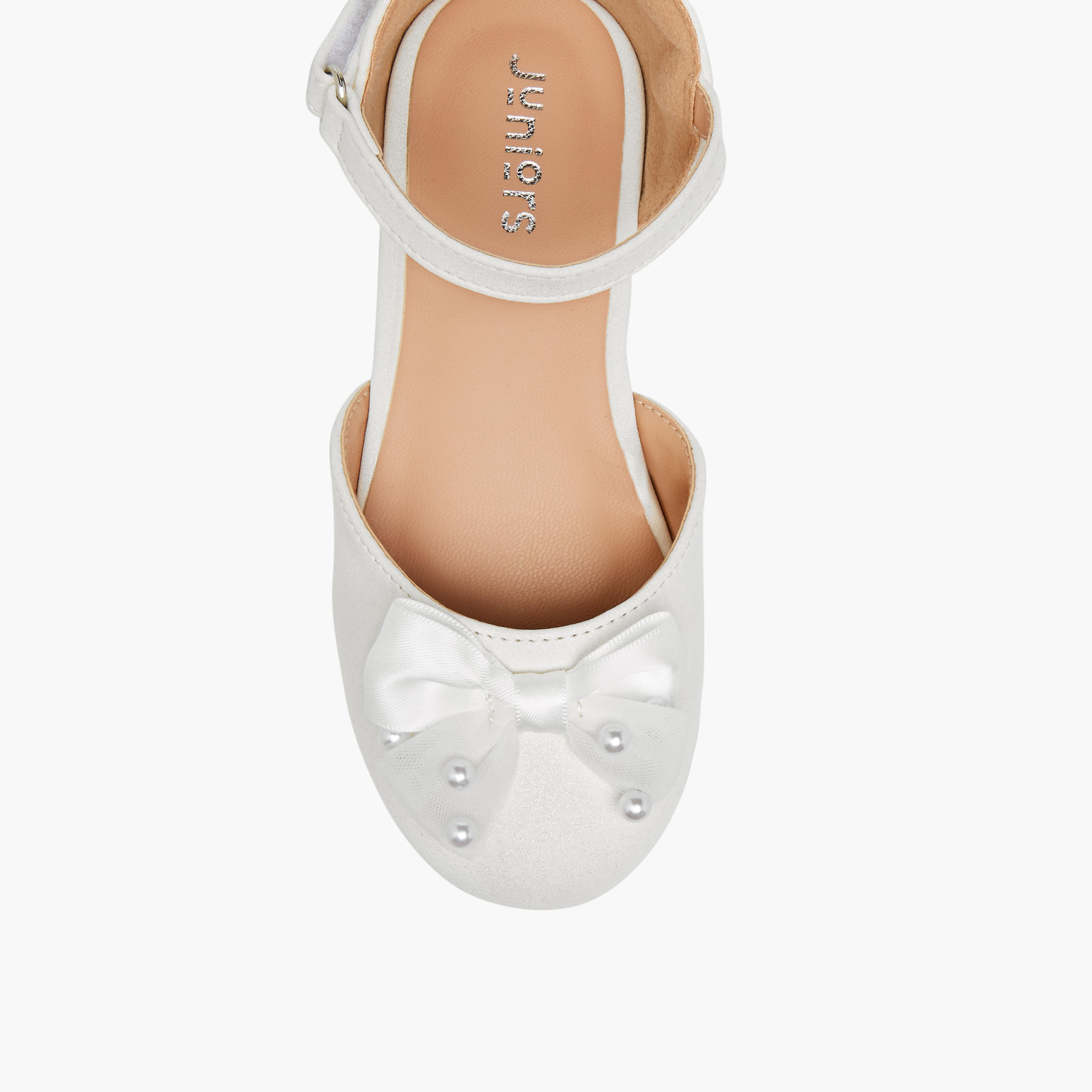 Juniors Bow Embellished Ballerina Shoes with Hook and Loop Closure-girls-shoes-ballerinas-image-4