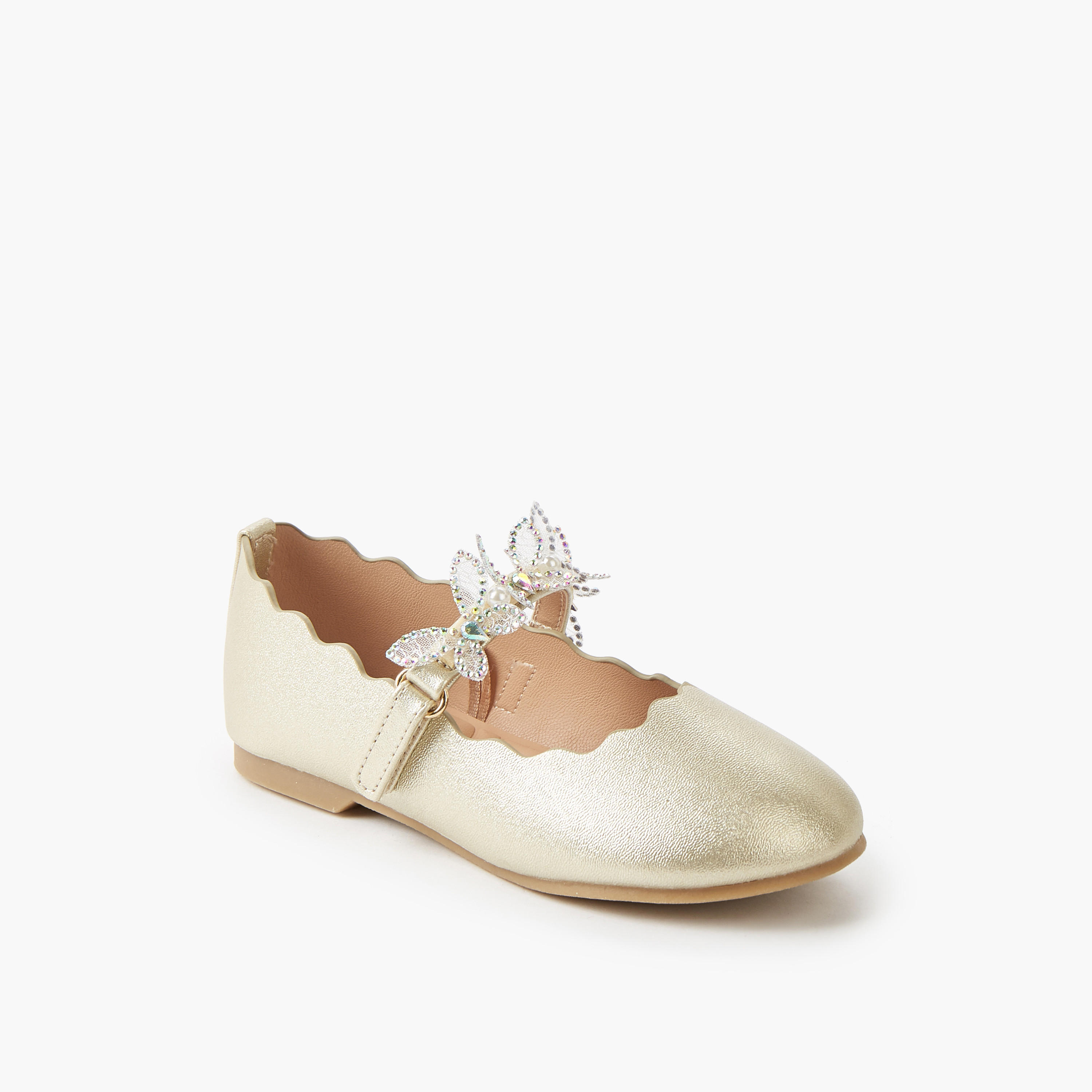 Juniors Girls Hook and Loop Embellished Ballerina Shoes-girls-shoes-maryjanes-image-2