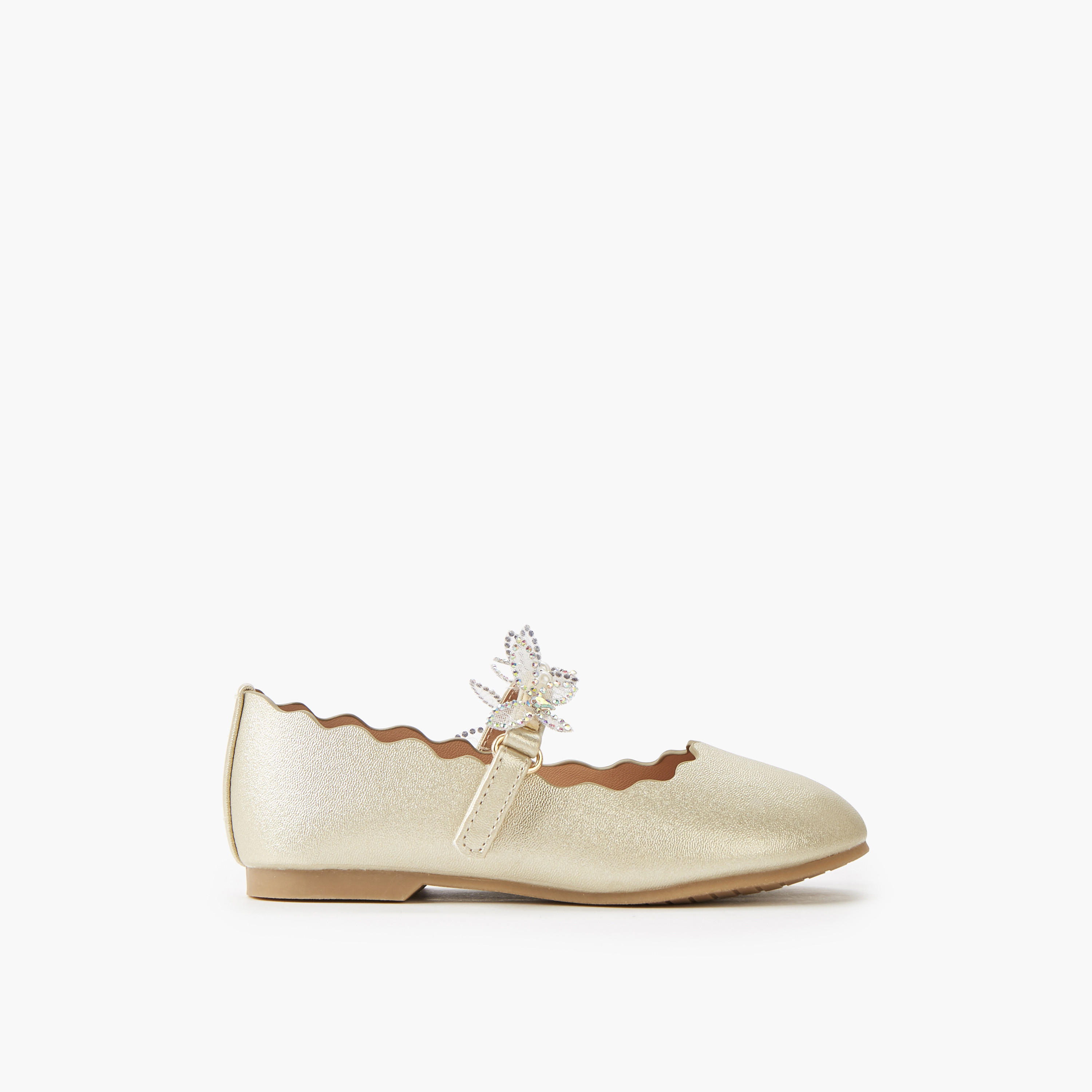 Juniors Girls Hook and Loop Embellished Ballerina Shoes-girls-shoes-maryjanes-image-3