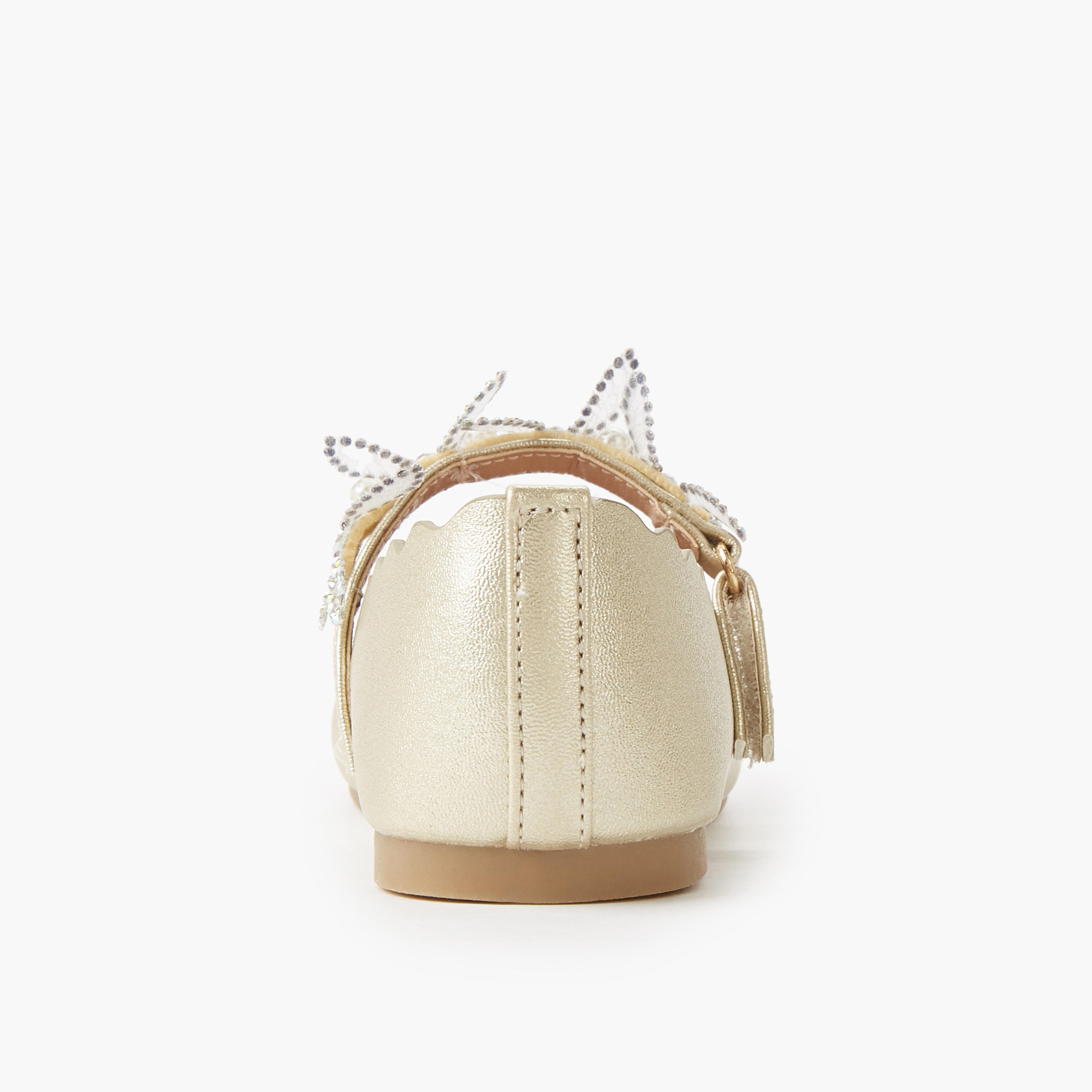 Juniors Girls Hook and Loop Embellished Ballerina Shoes-girls-shoes-maryjanes-image-4
