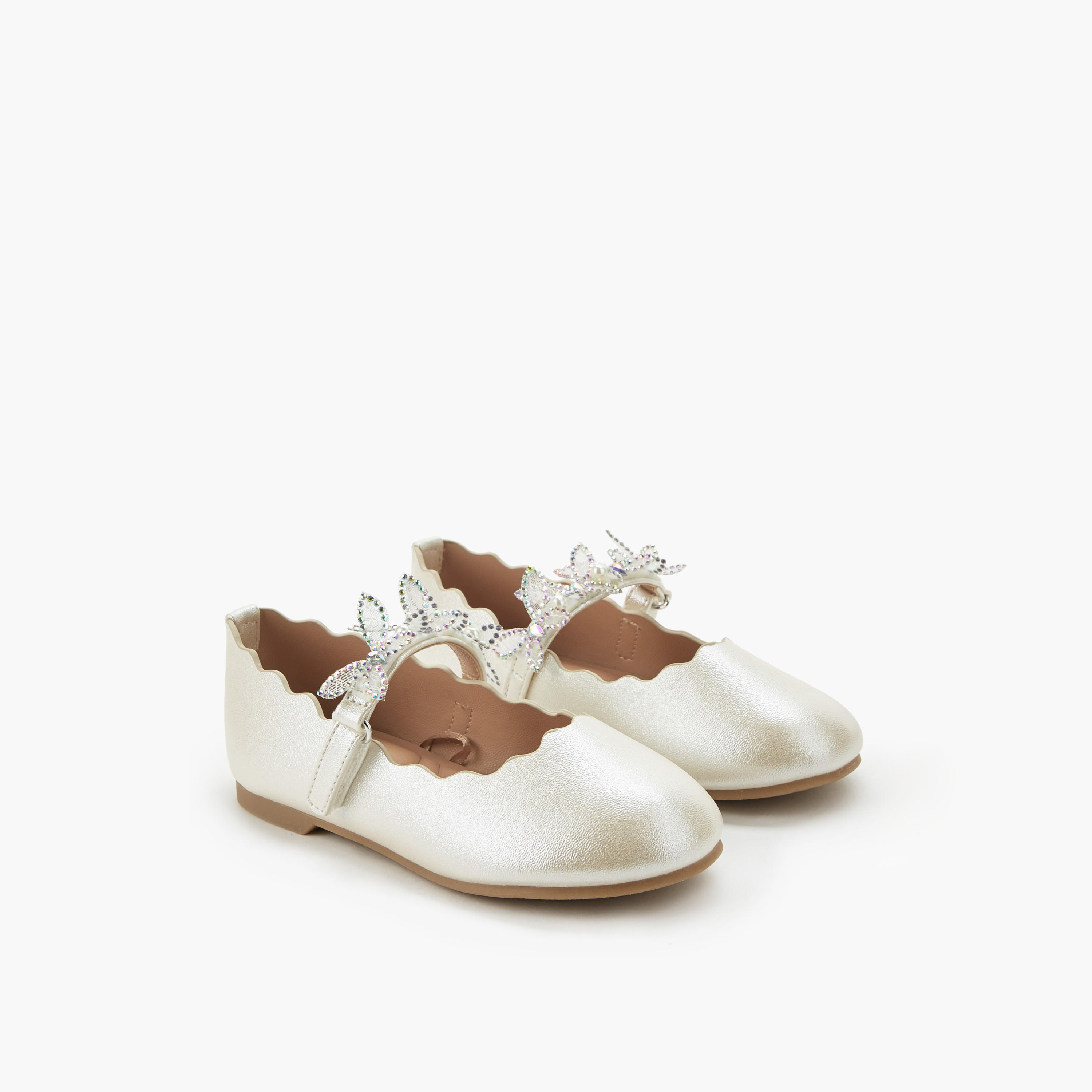 Juniors Girls Hook and Loop Embellished Ballerina Shoes-girls-shoes-maryjanes-image-1