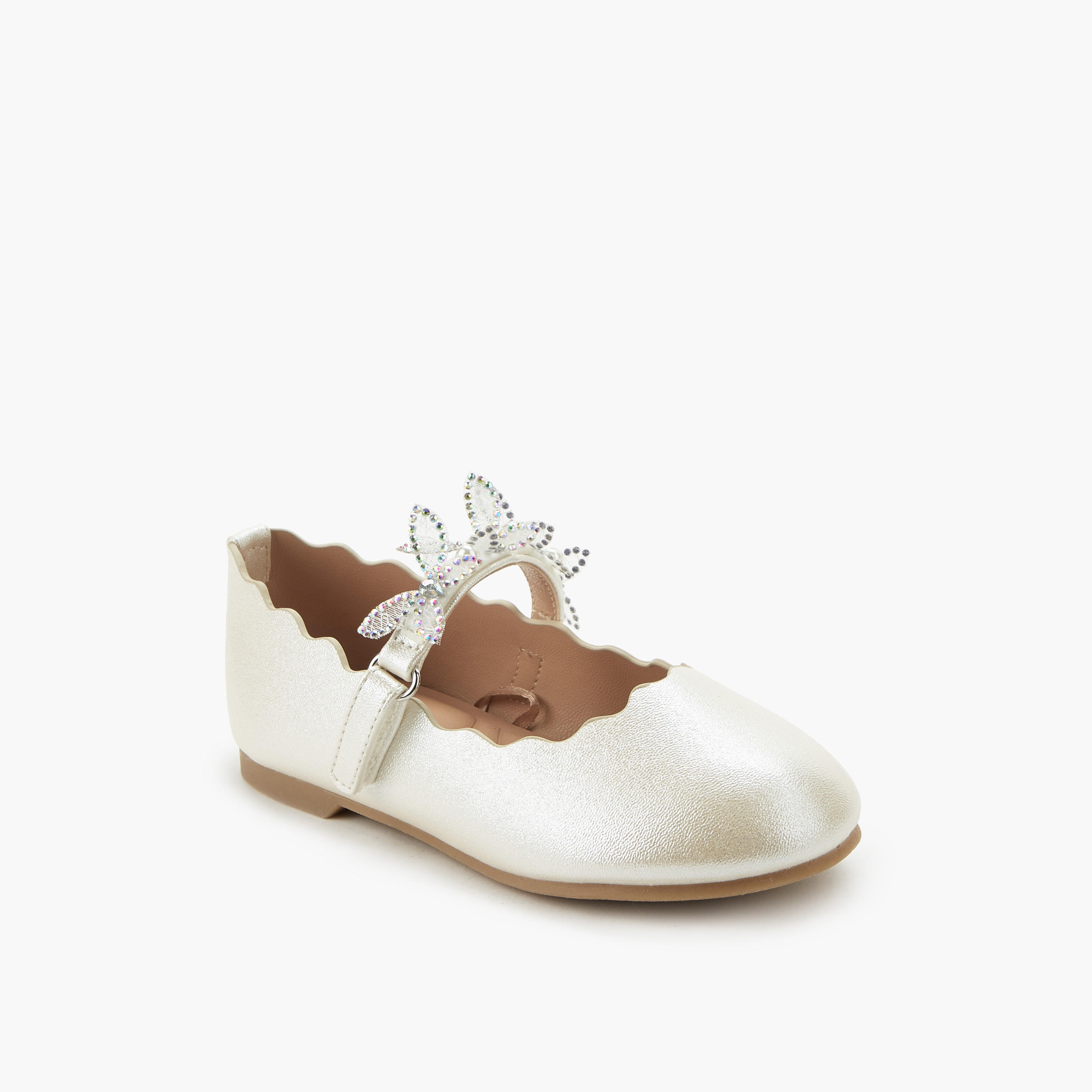 Juniors Girls Hook and Loop Embellished Ballerina Shoes-girls-shoes-maryjanes-image-2
