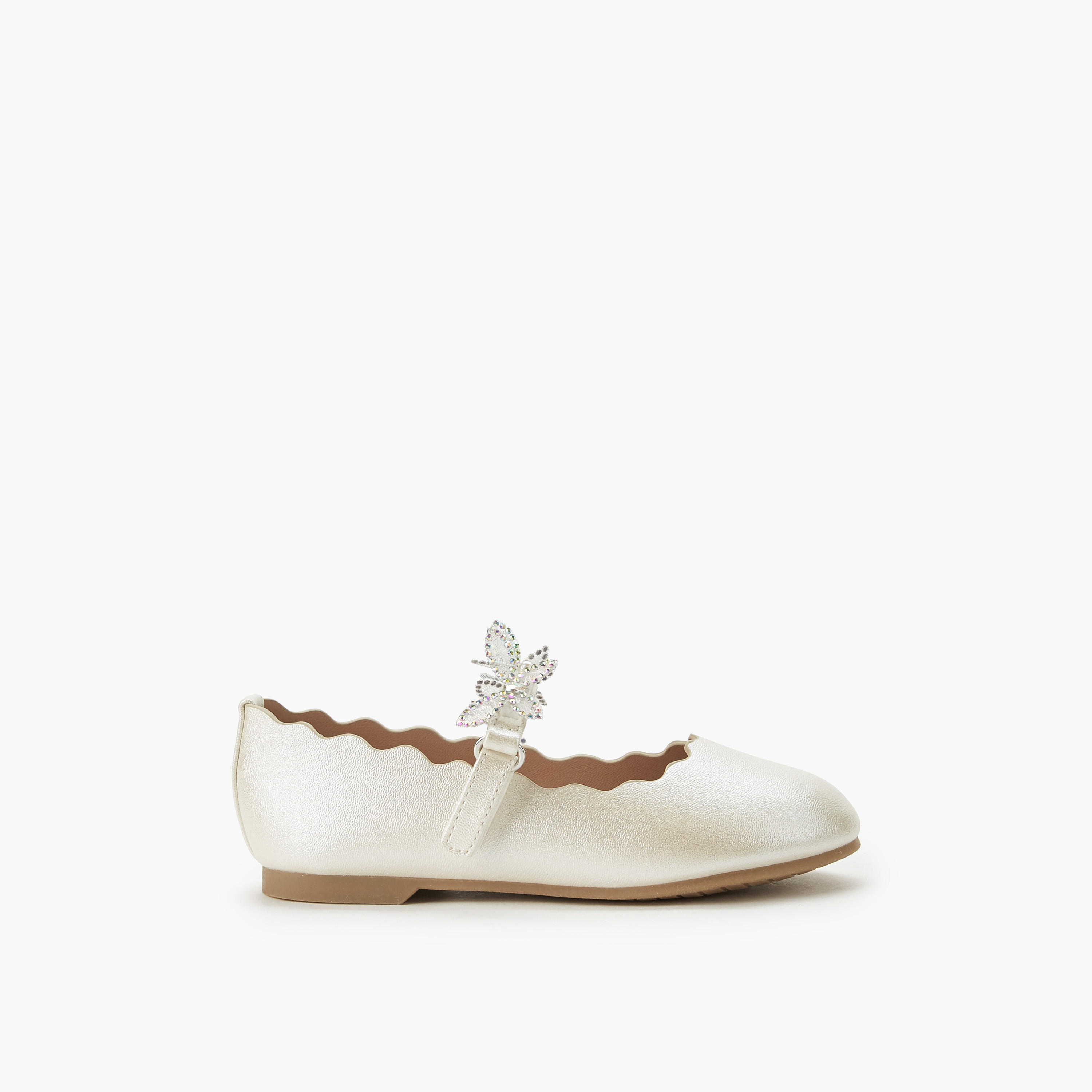 Juniors Girls Hook and Loop Embellished Ballerina Shoes-girls-shoes-maryjanes-image-3