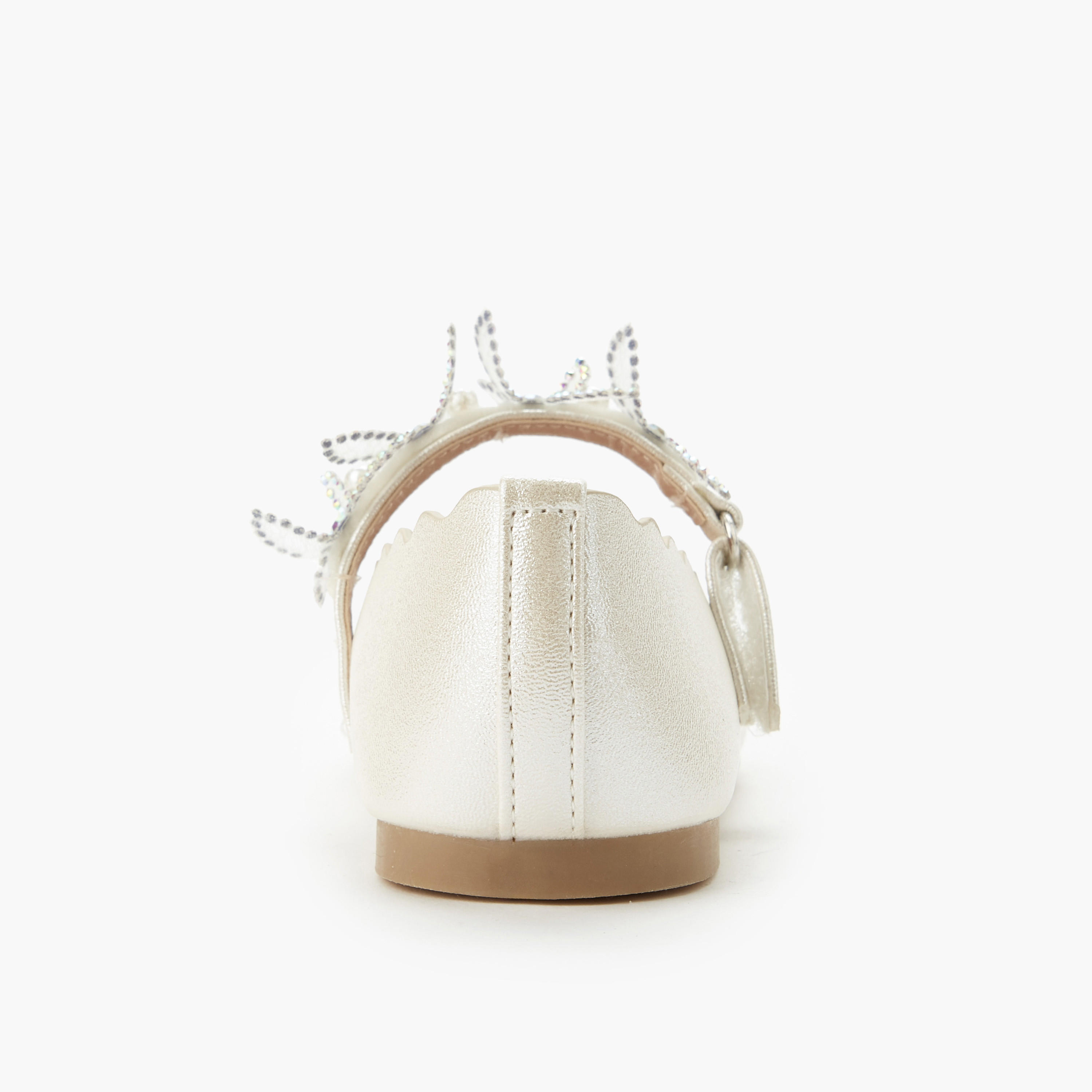 Juniors Girls Hook and Loop Embellished Ballerina Shoes-girls-shoes-maryjanes-image-4
