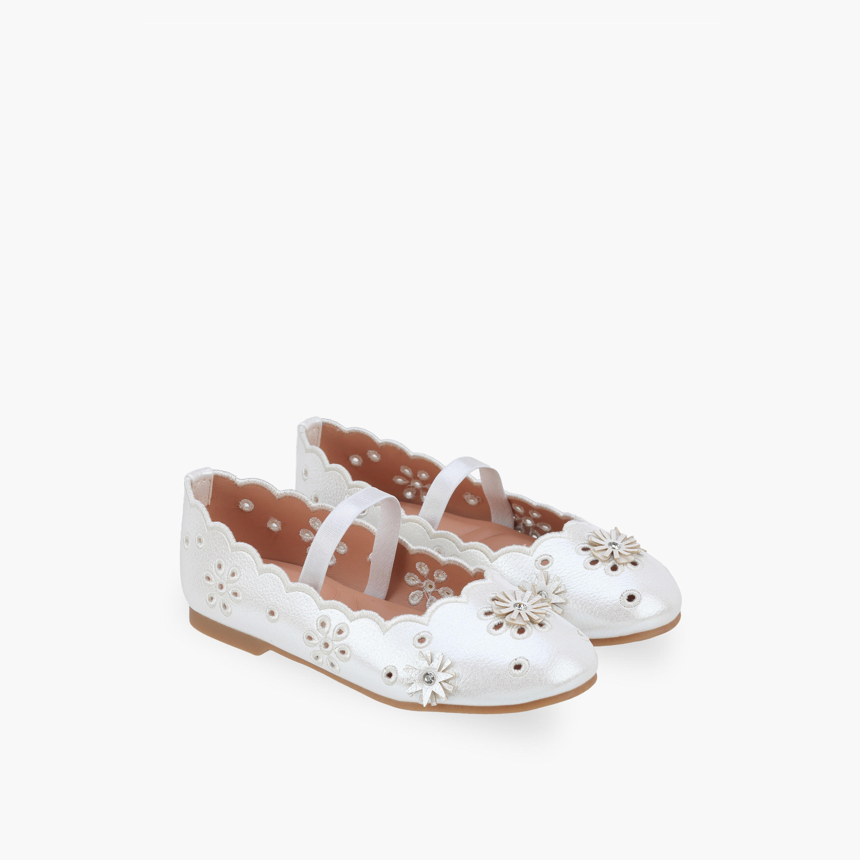 Juniors Girls Floral Embellished Ballerina Shoes-girls-shoes-ballerinas-image-1