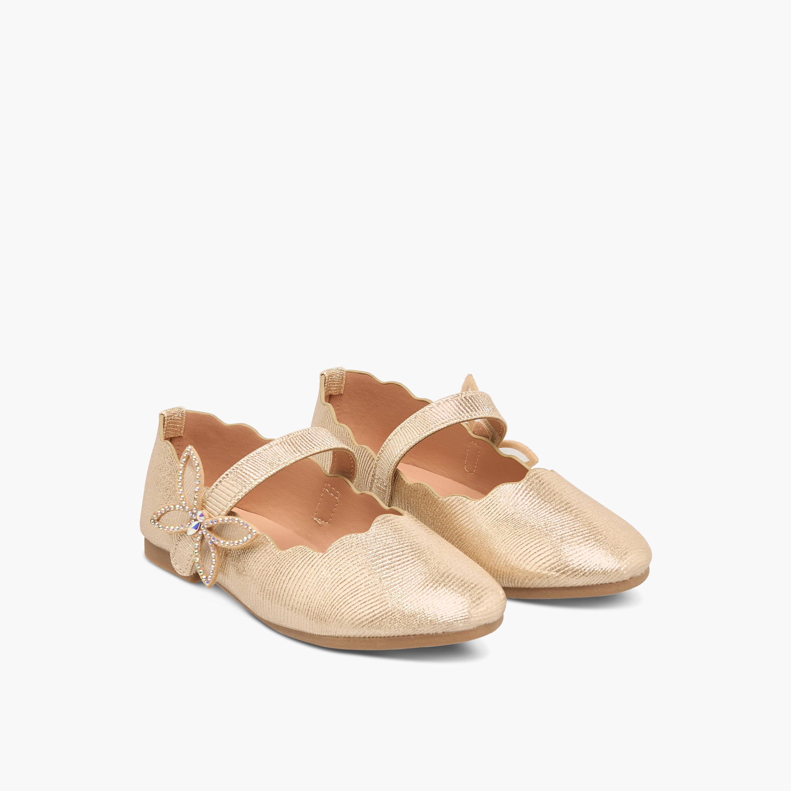 Juniors Textured Ballerinas with Butterfly Accent Hook and Loop Closure-girls-shoes-maryjanes-image-1