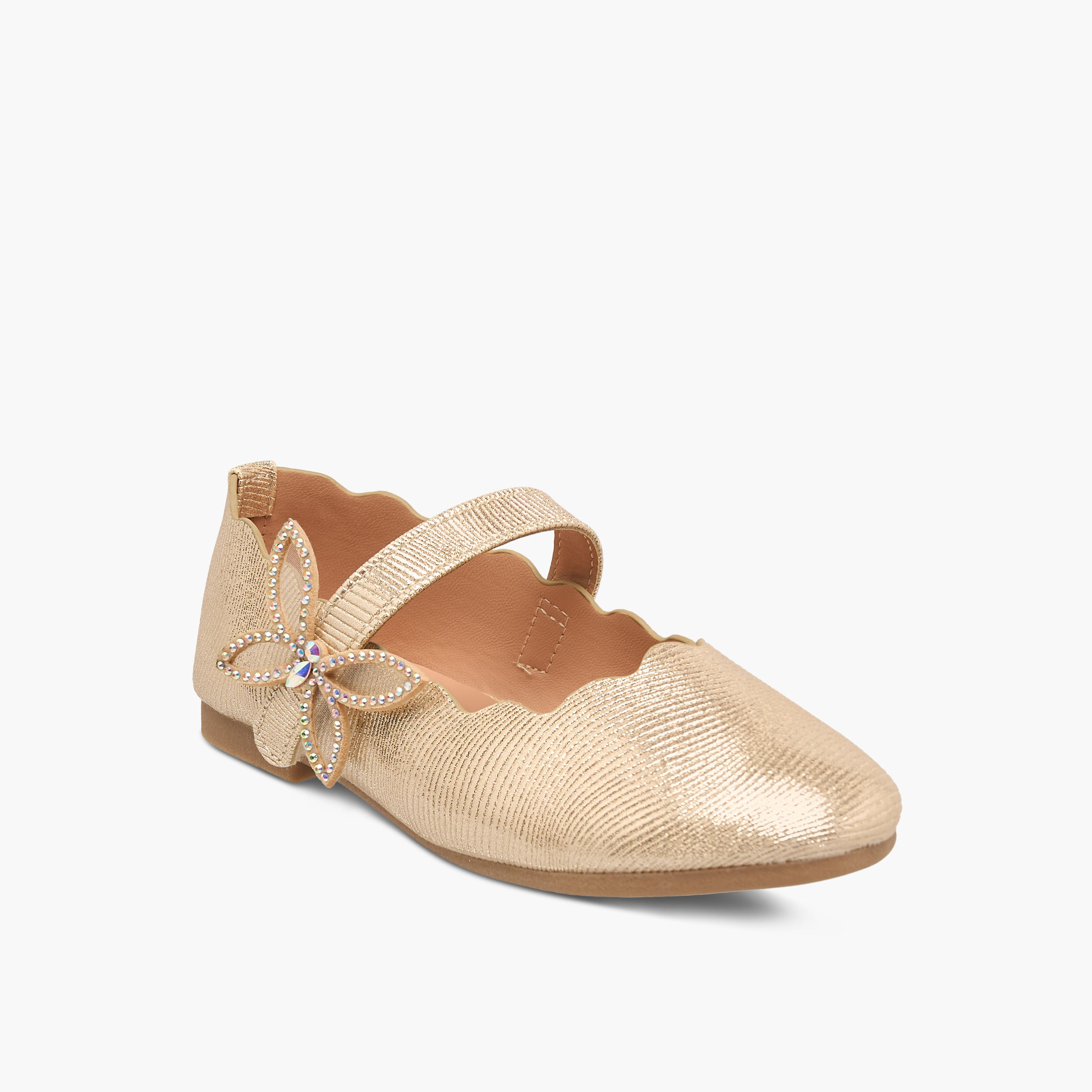 Juniors Textured Ballerinas with Butterfly Accent Hook and Loop Closure-girls-shoes-maryjanes-image-2