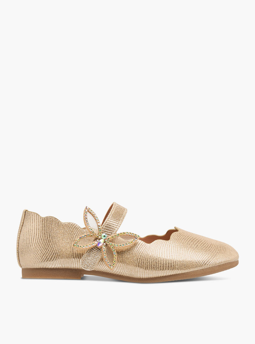 Juniors Textured Ballerinas with Butterfly Accent Hook and Loop Closure-girls-shoes-maryjanes-image-3