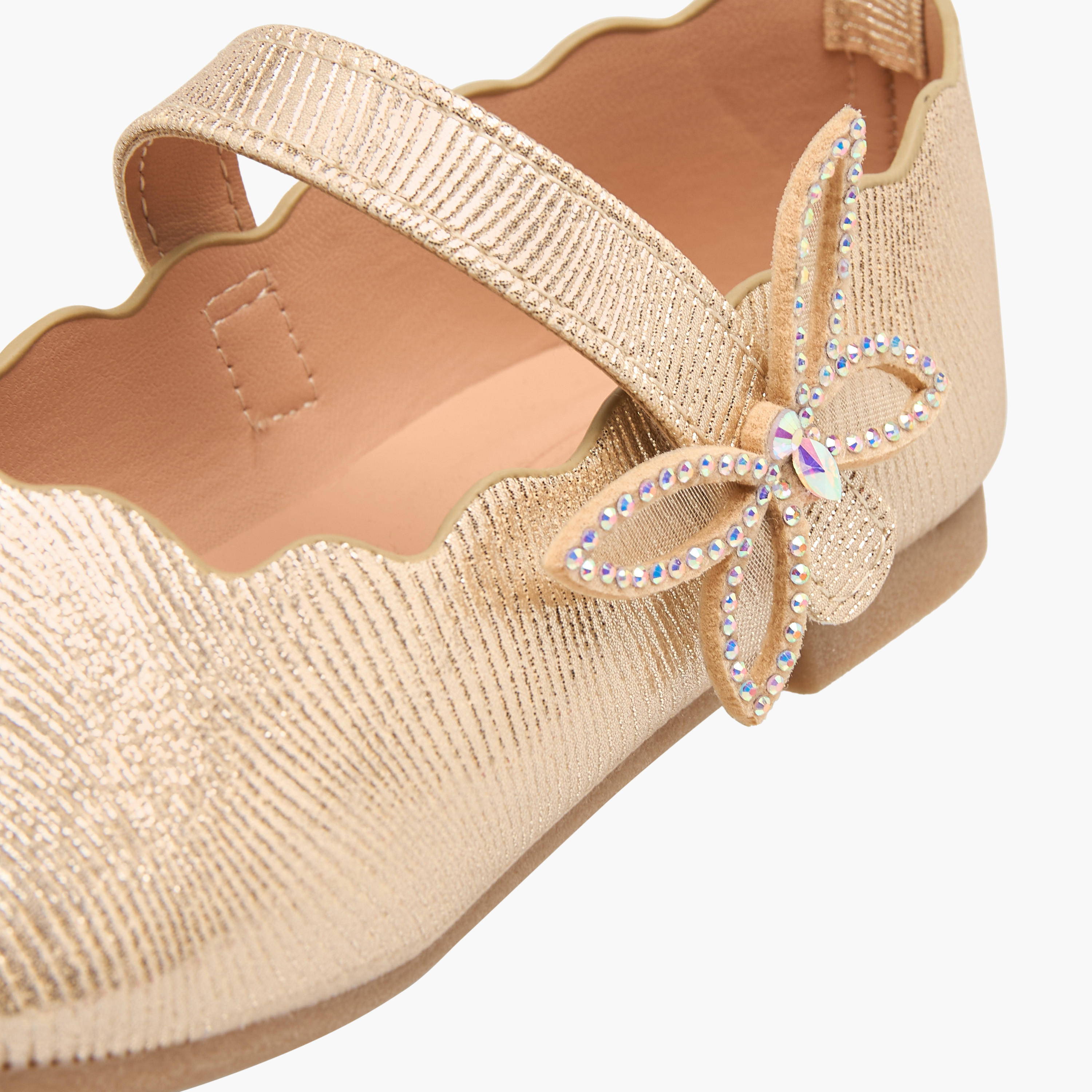 Juniors Textured Ballerinas with Butterfly Accent Hook and Loop Closure-girls-shoes-maryjanes-image-5