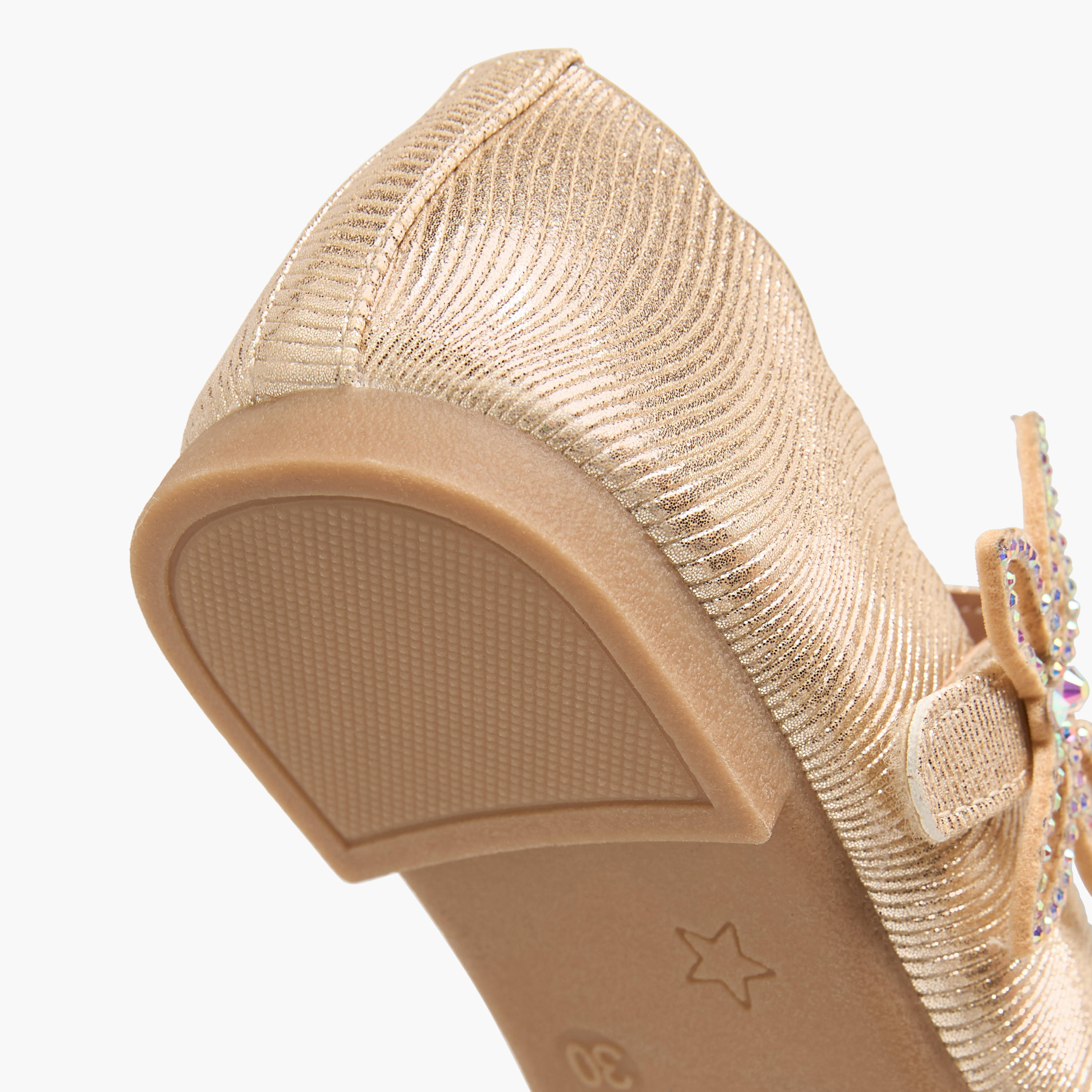 Juniors Textured Ballerinas with Butterfly Accent Hook and Loop Closure-girls-shoes-maryjanes-image-6