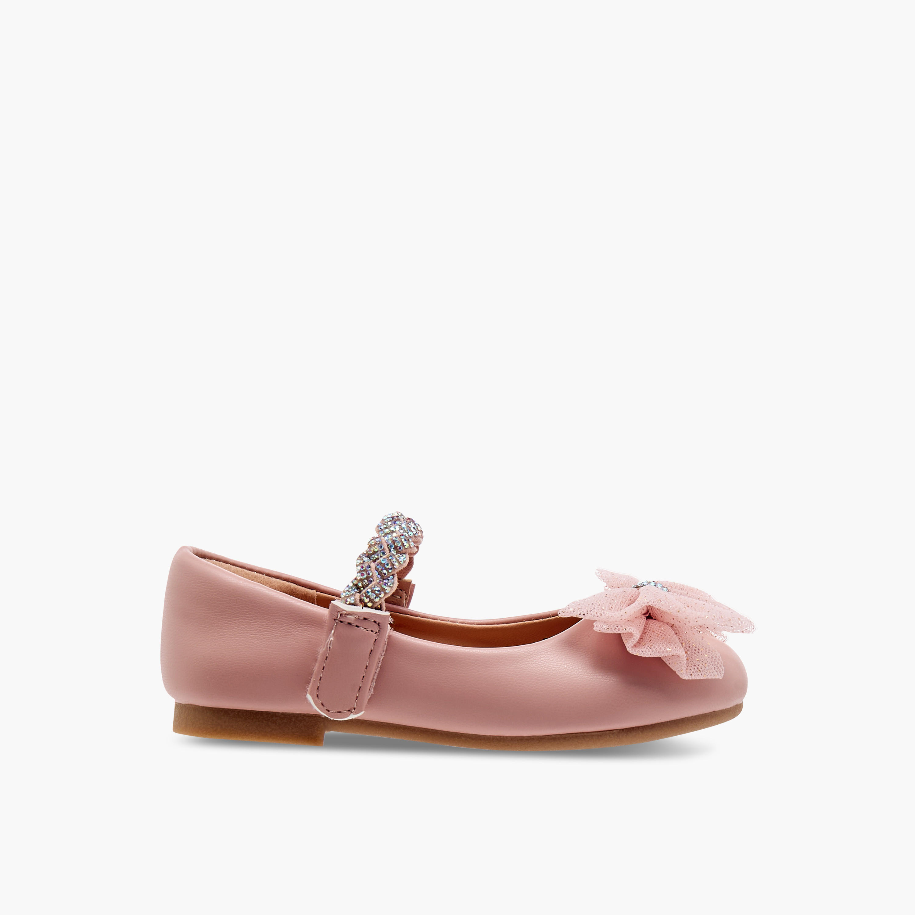 Juniors Embellished Bow Detail Ballerina Shoes with Hook and Loop Closure-girls-shoes-ballerinas-image-3