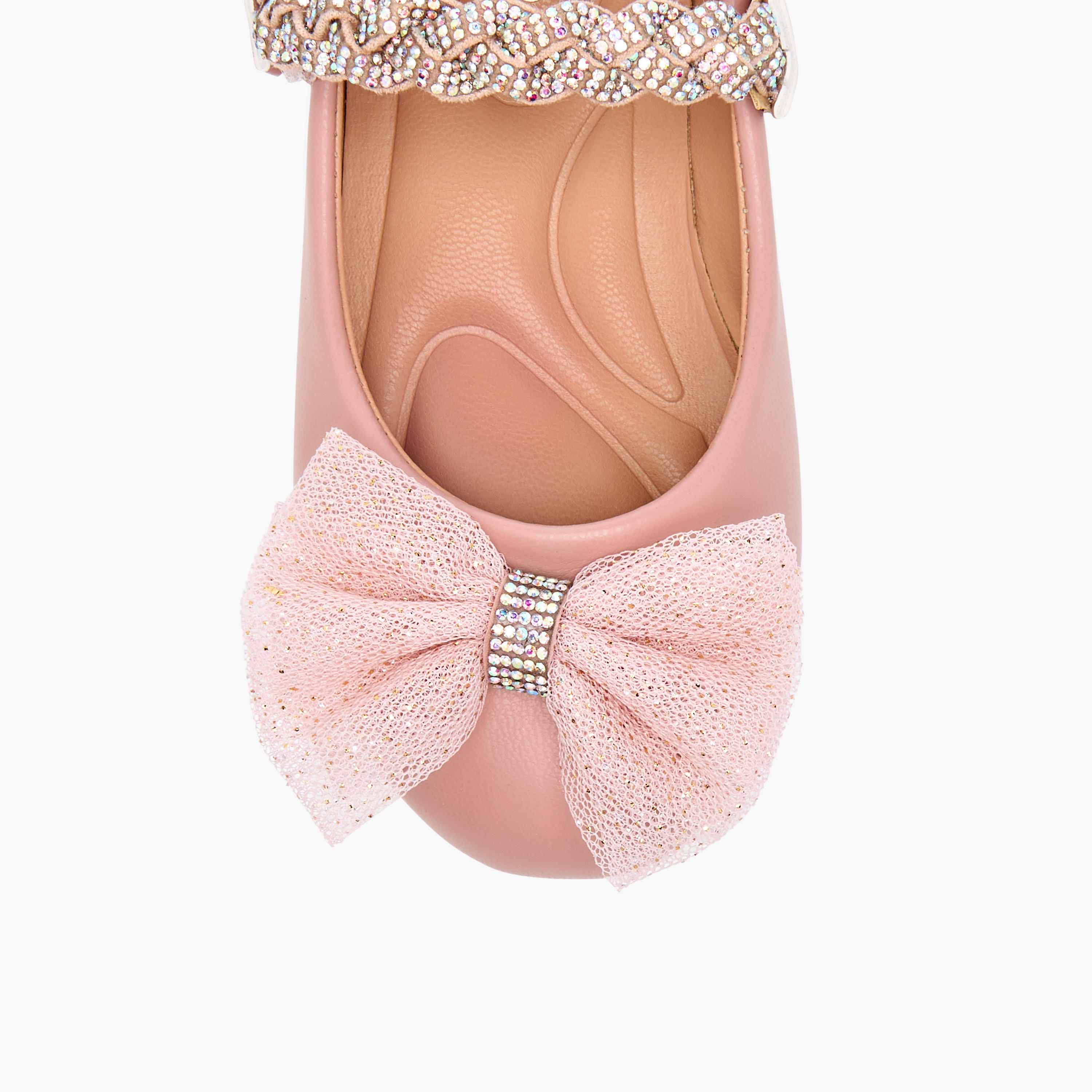 Juniors Embellished Bow Detail Ballerina Shoes with Hook and Loop Closure-girls-shoes-ballerinas-image-4