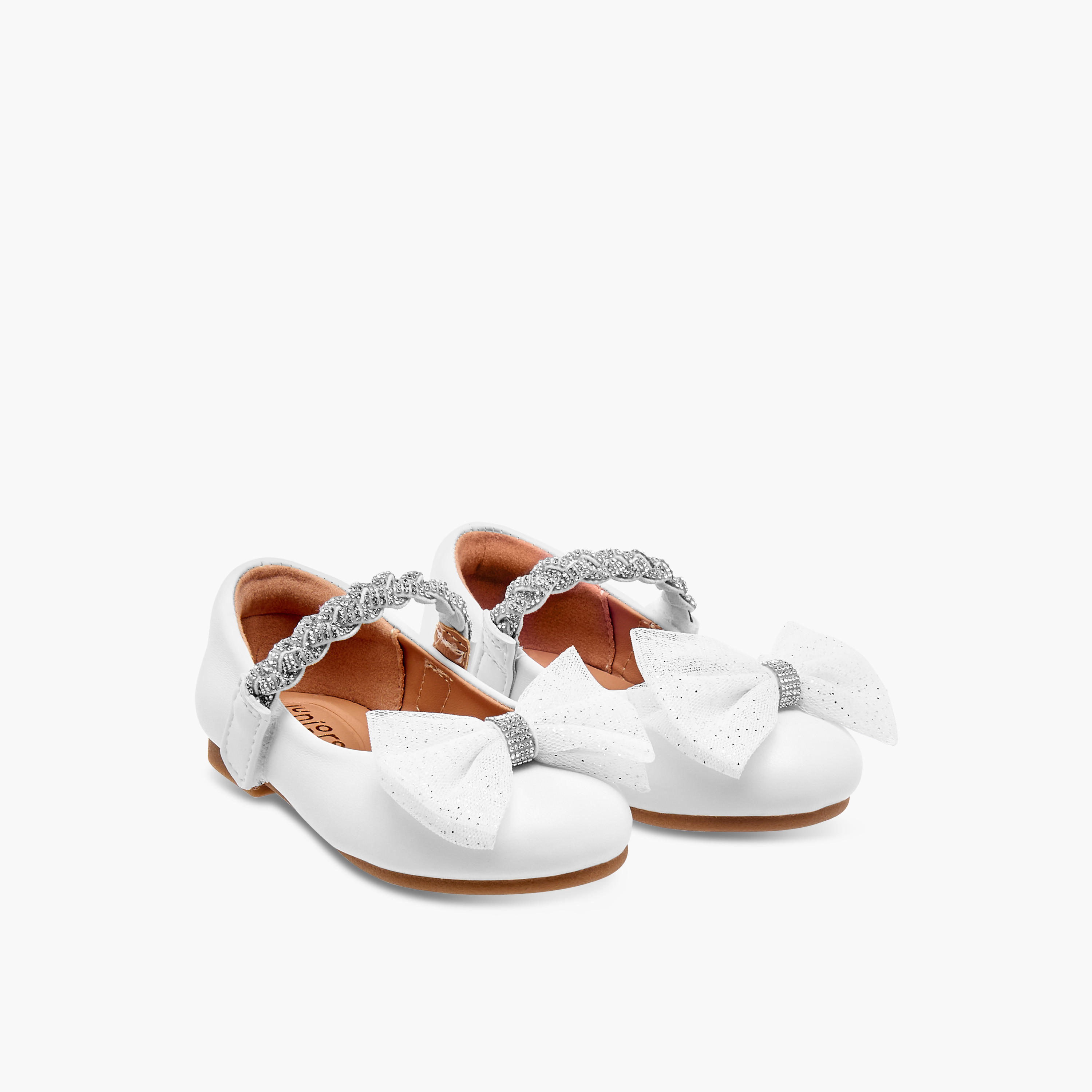 Juniors Embellished Bow Detail Ballerina Shoes with Hook and Loop Closure-girls-shoes-ballerinas-image-1