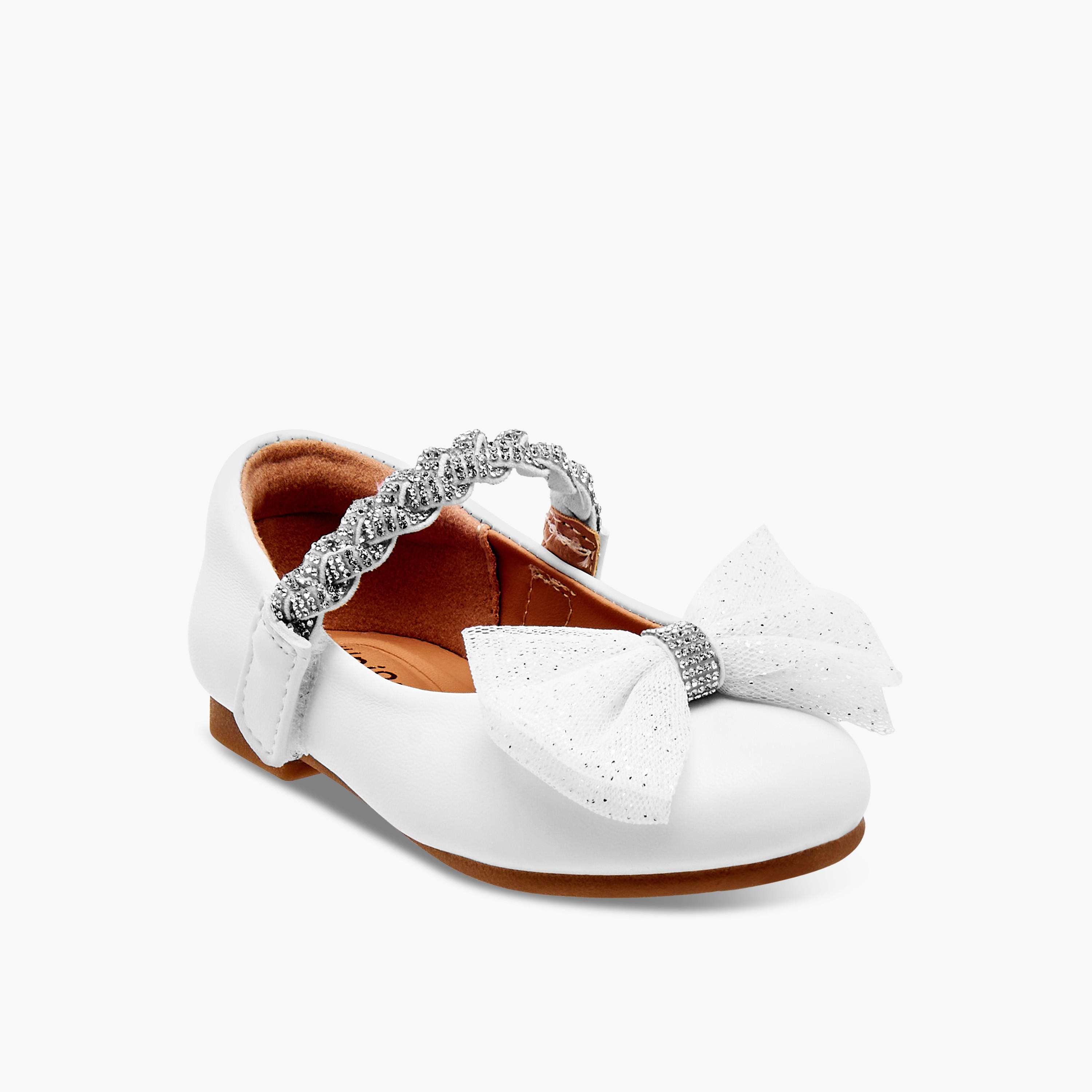 Juniors Embellished Bow Detail Ballerina Shoes with Hook and Loop Closure-girls-shoes-ballerinas-image-2