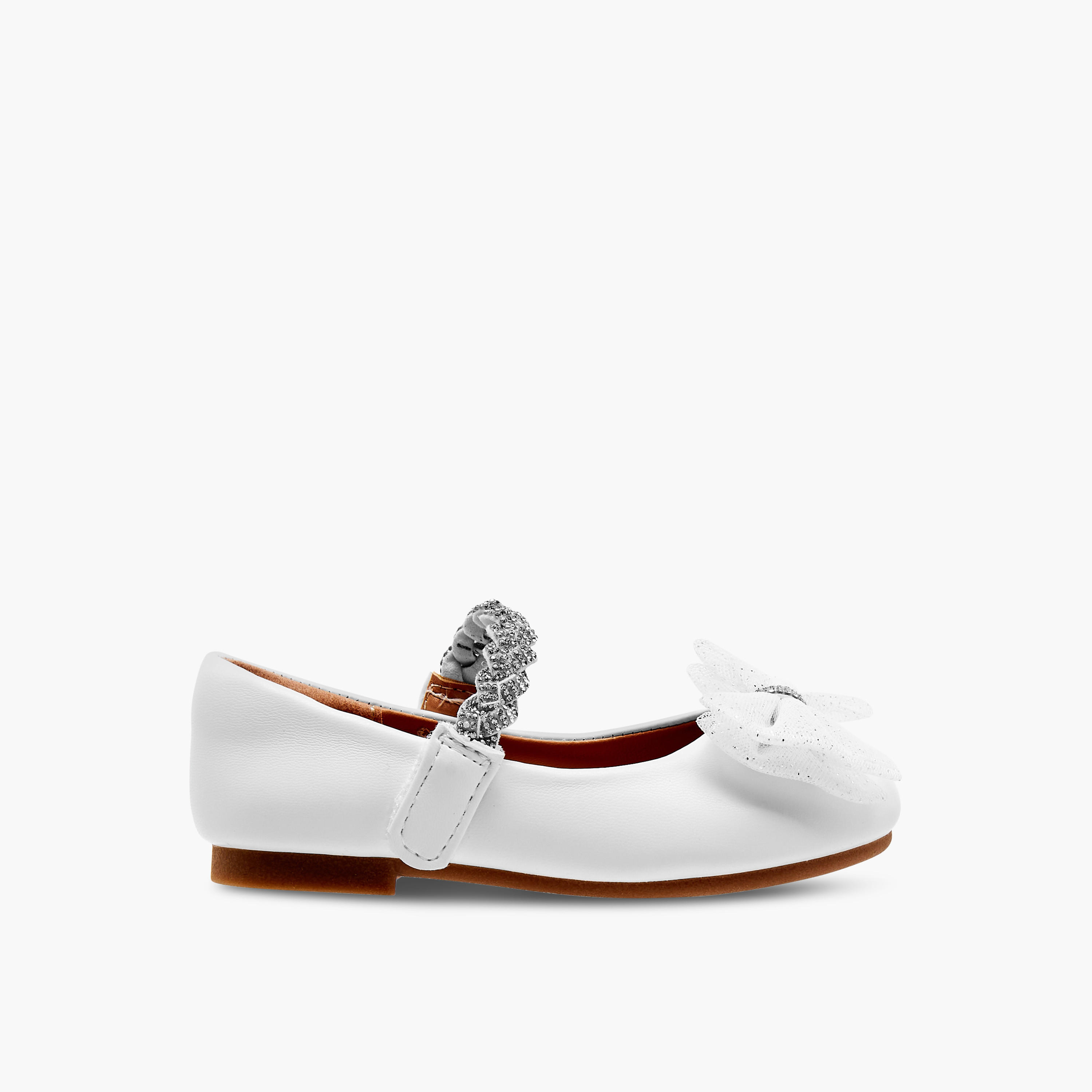 Juniors Embellished Bow Detail Ballerina Shoes with Hook and Loop Closure-girls-shoes-ballerinas-image-3