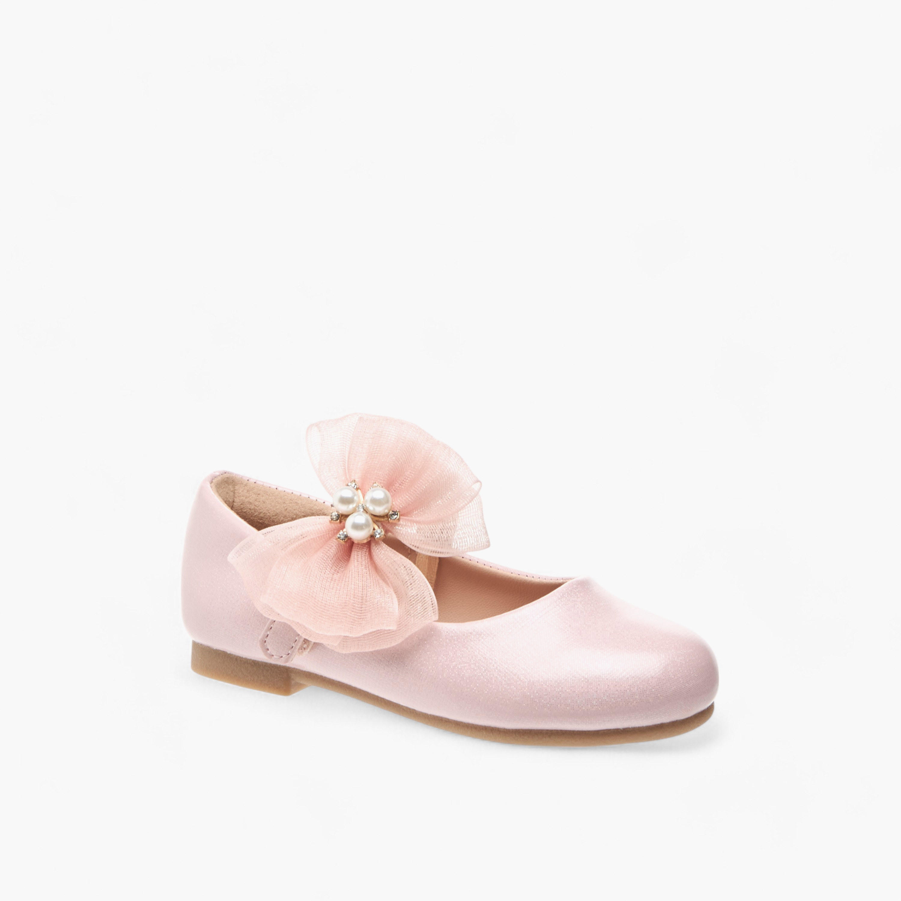 حذاء باليرينا بشريط إغلاق لاصق وتزيينات فيونكة وأزهار من جونيورز-girls-shoes-maryjanes-image-2
