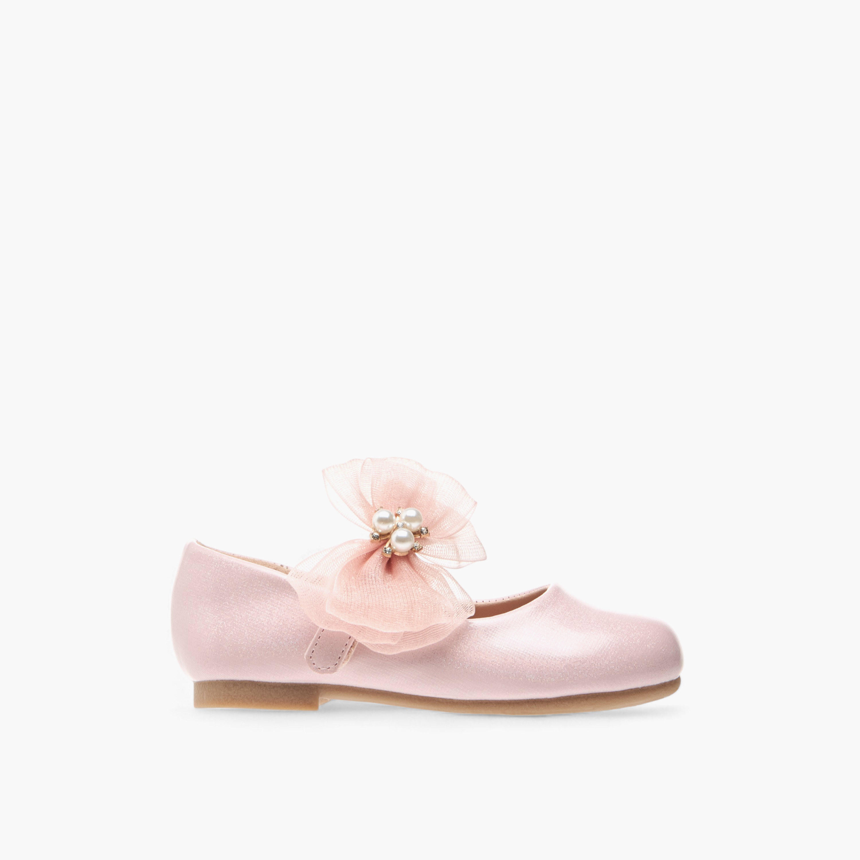 حذاء باليرينا بشريط إغلاق لاصق وتزيينات فيونكة وأزهار من جونيورز-girls-shoes-maryjanes-image-3