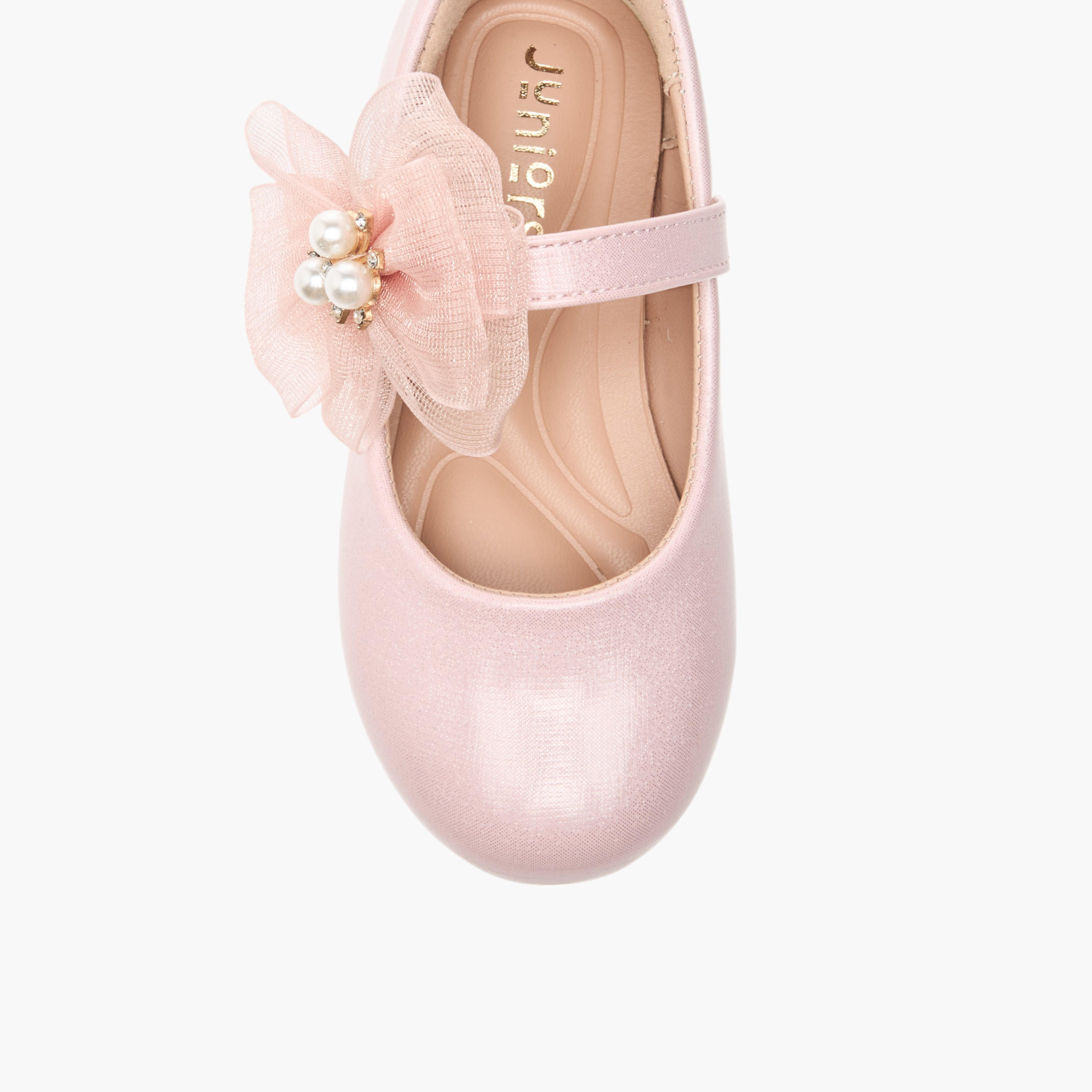 حذاء باليرينا بشريط إغلاق لاصق وتزيينات فيونكة وأزهار من جونيورز-girls-shoes-maryjanes-image-4