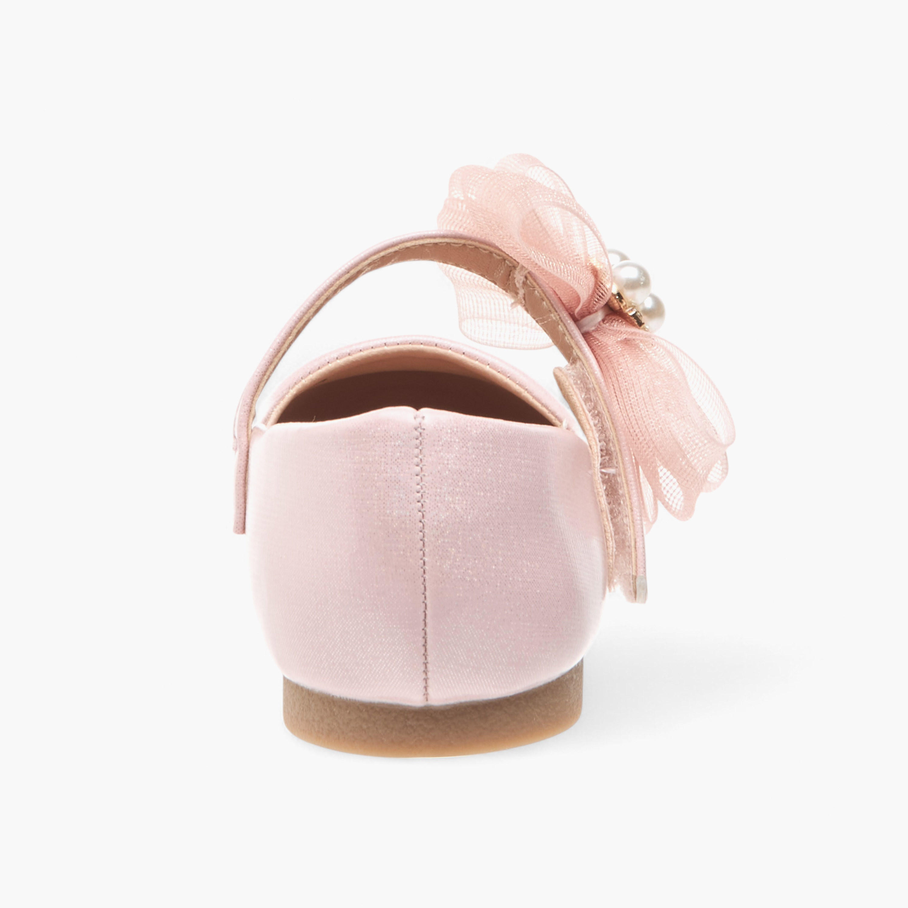 حذاء باليرينا بشريط إغلاق لاصق وتزيينات فيونكة وأزهار من جونيورز-girls-shoes-maryjanes-image-5