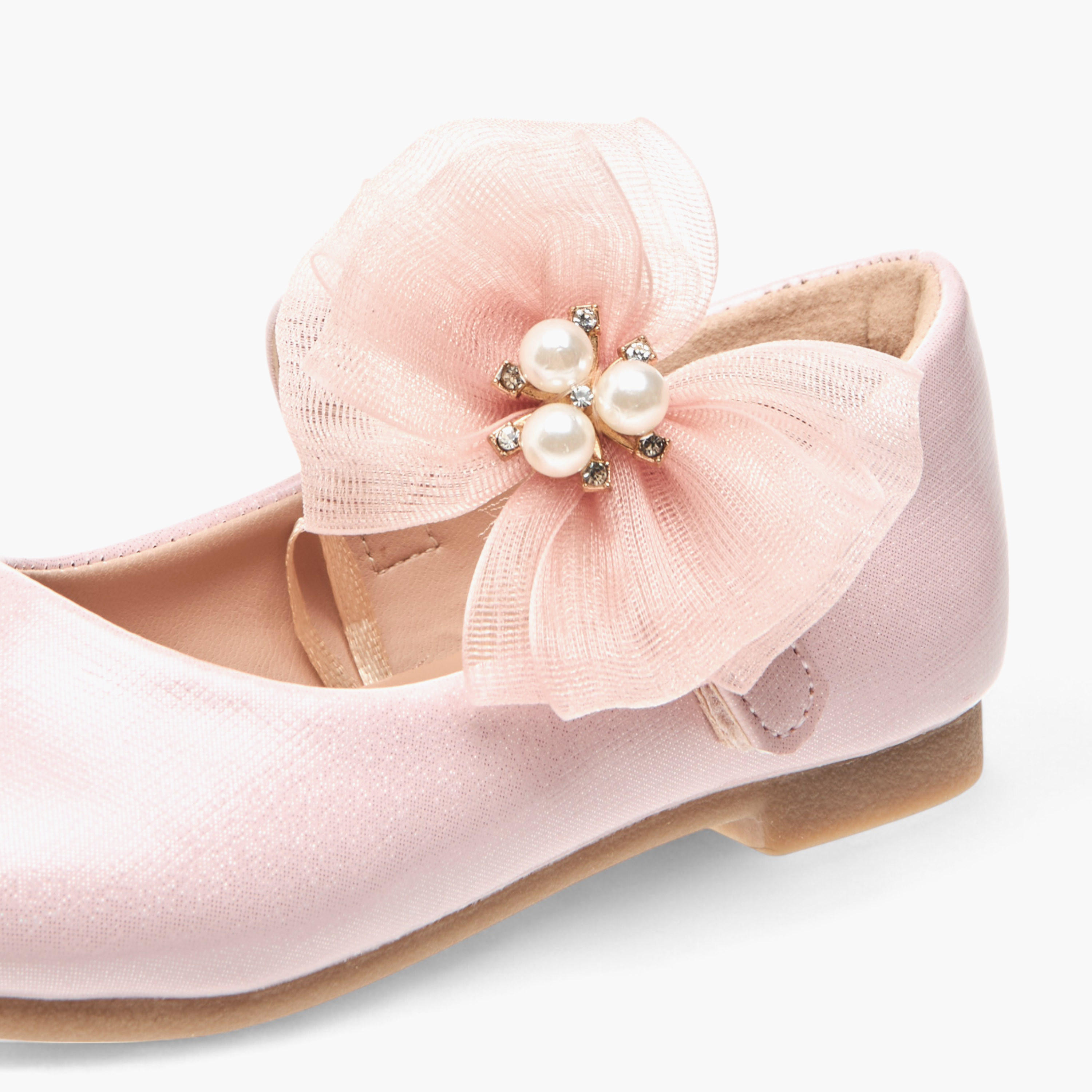حذاء باليرينا بشريط إغلاق لاصق وتزيينات فيونكة وأزهار من جونيورز-girls-shoes-maryjanes-image-6
