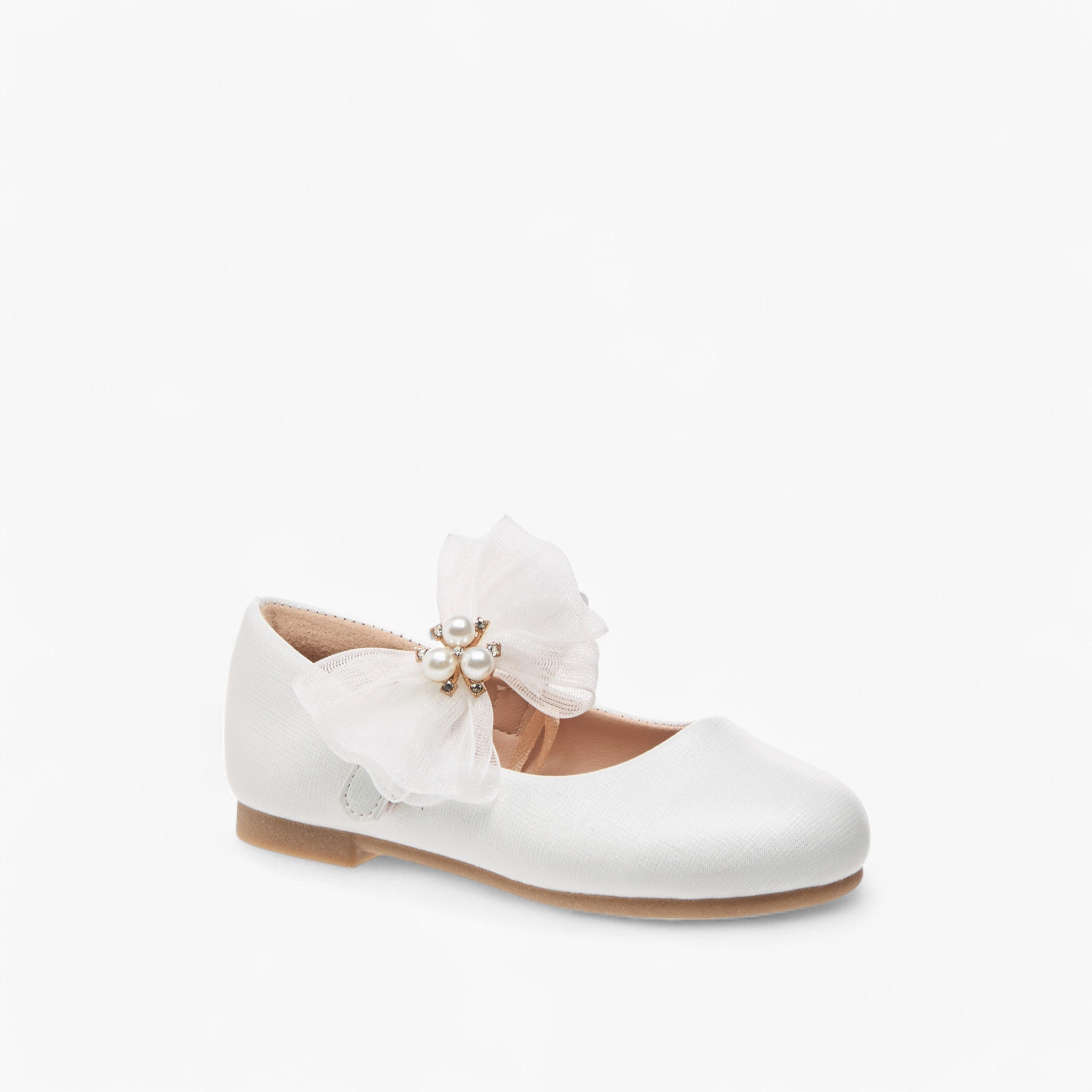 Juniors Floral Bow Accent Ballerina Shoes with Hook and Loop Closure-girls-shoes-maryjanes-image-2
