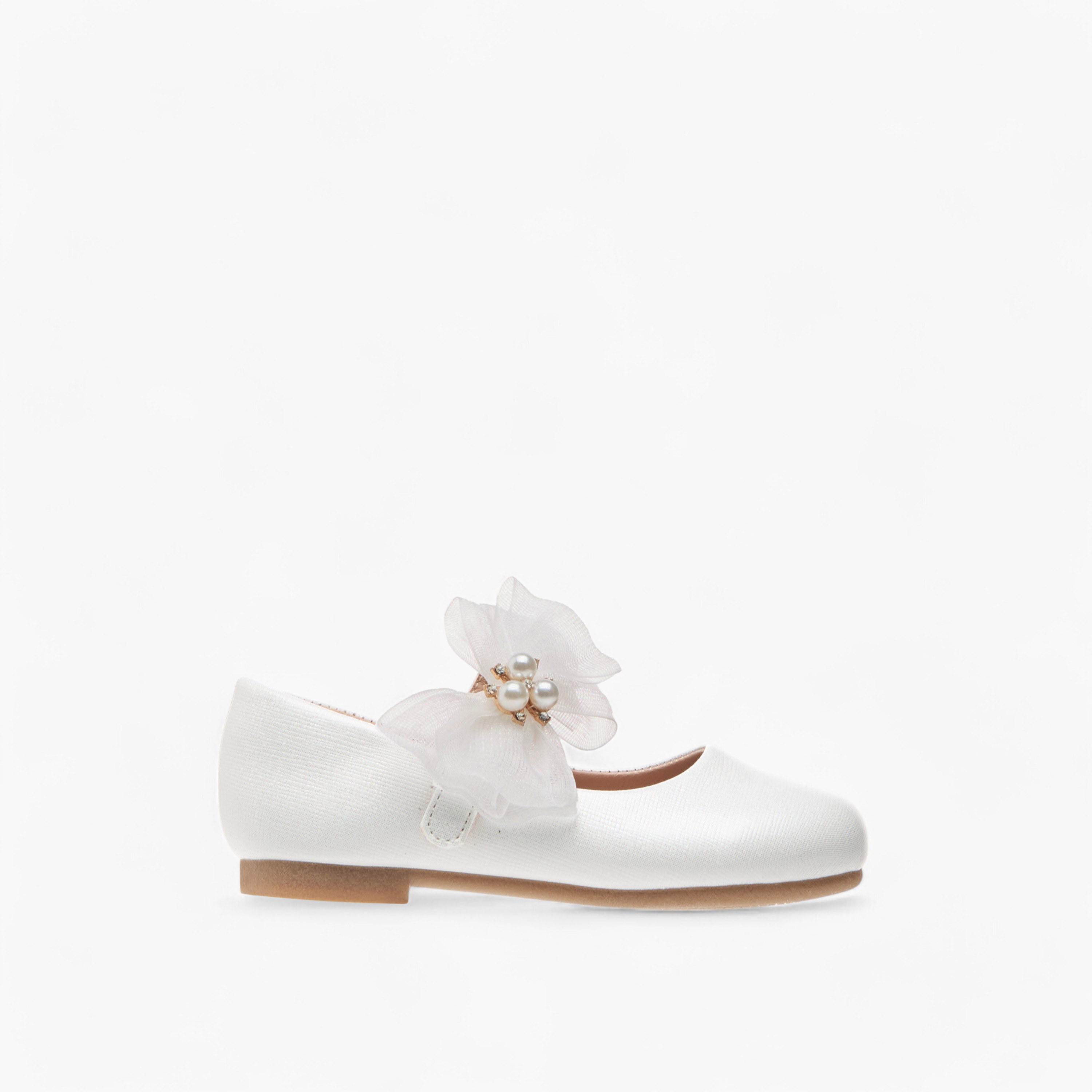 Juniors Floral Bow Accent Ballerina Shoes with Hook and Loop Closure-girls-shoes-maryjanes-image-3