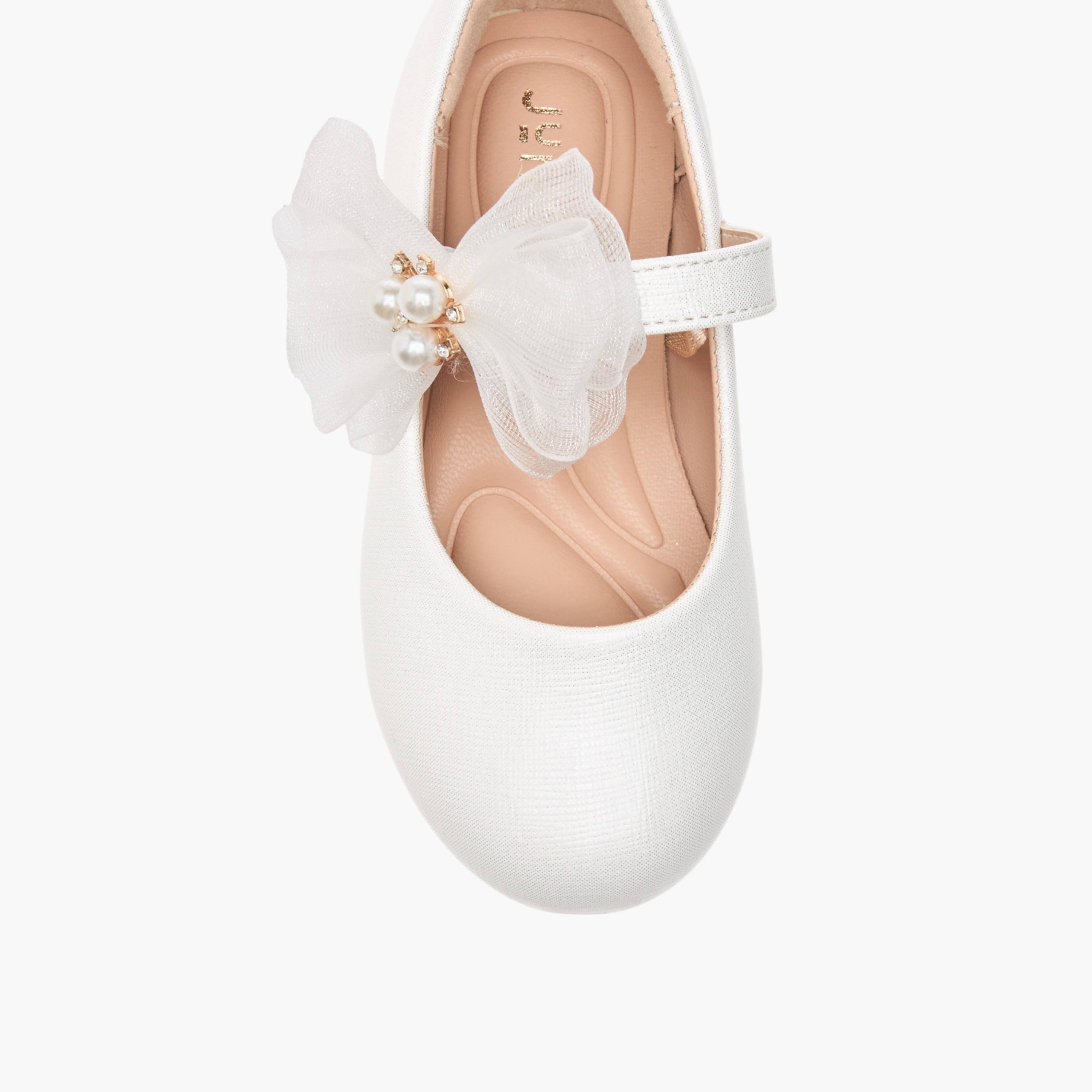 Juniors Floral Bow Accent Ballerina Shoes with Hook and Loop Closure-girls-shoes-maryjanes-image-4