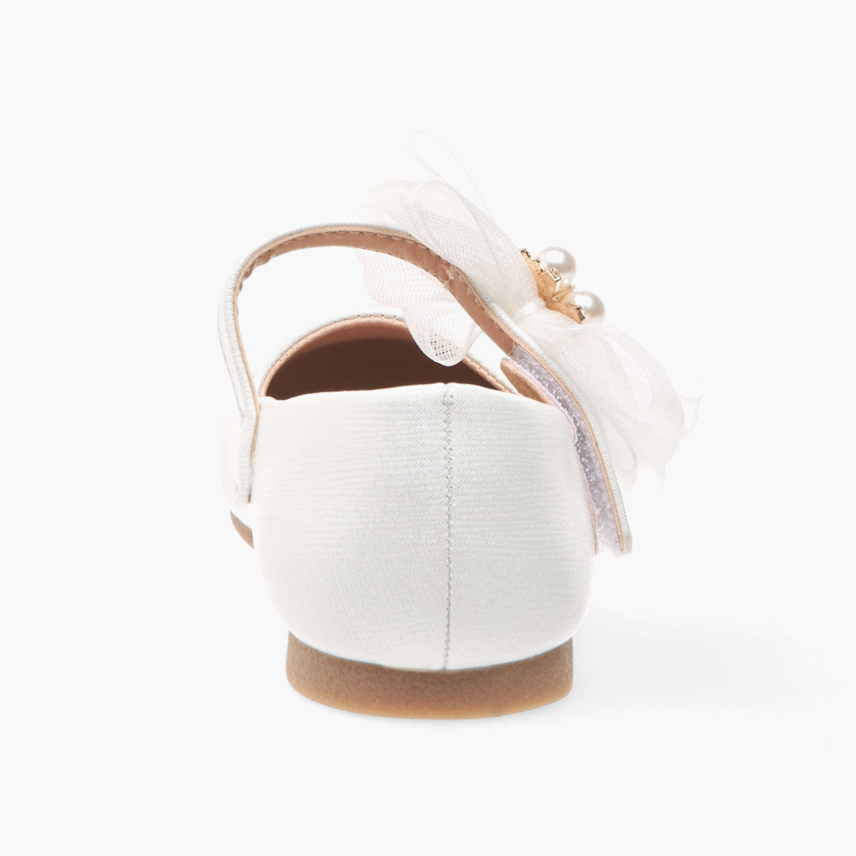 Juniors Floral Bow Accent Ballerina Shoes with Hook and Loop Closure-girls-shoes-maryjanes-image-5