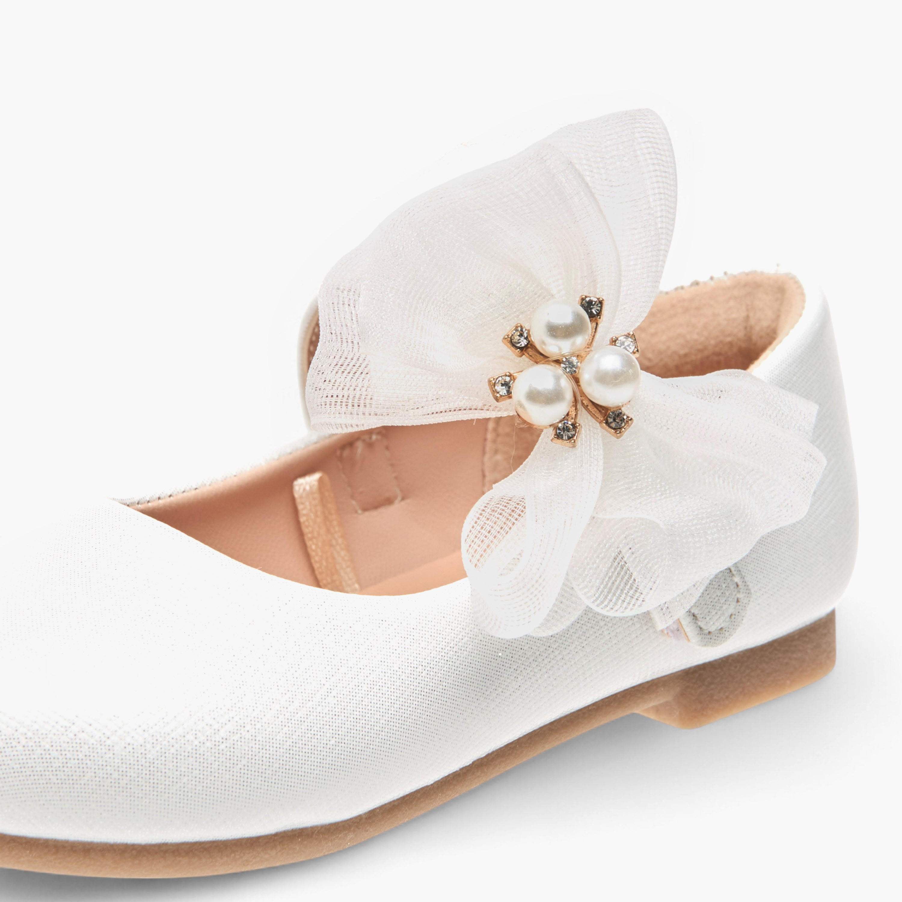 Juniors Floral Bow Accent Ballerina Shoes with Hook and Loop Closure-girls-shoes-maryjanes-image-6