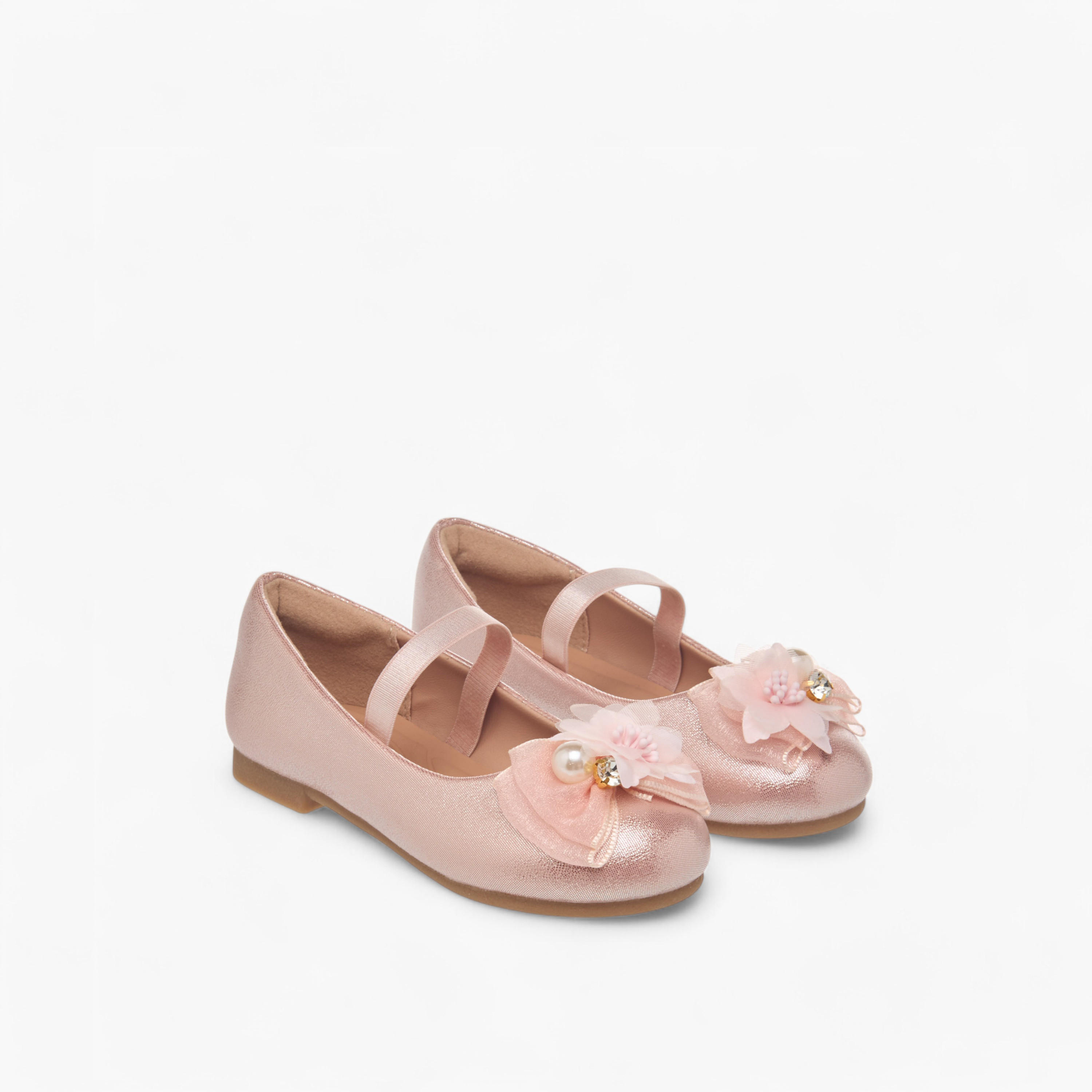 حذاء باليرينا سهل الارتداء بشريط مطاطي وزينة أزهار من جونيورز-girls-shoes-ballerinas-image-1