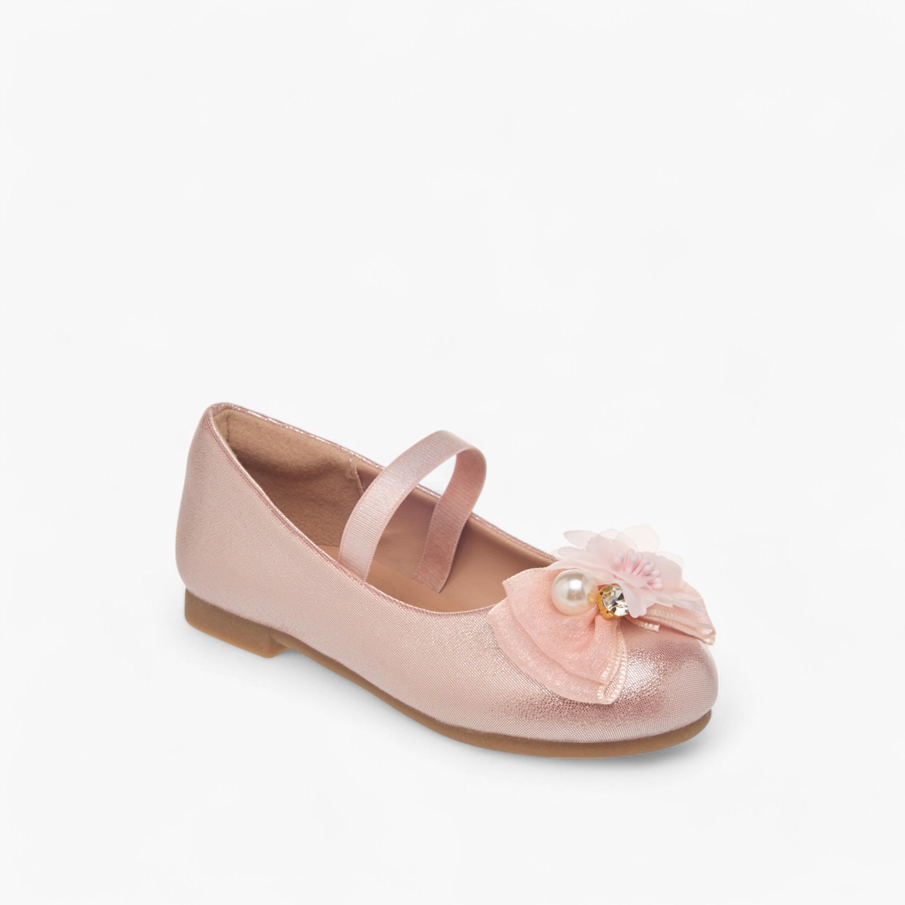 حذاء باليرينا سهل الارتداء بشريط مطاطي وزينة أزهار من جونيورز-girls-shoes-ballerinas-image-2