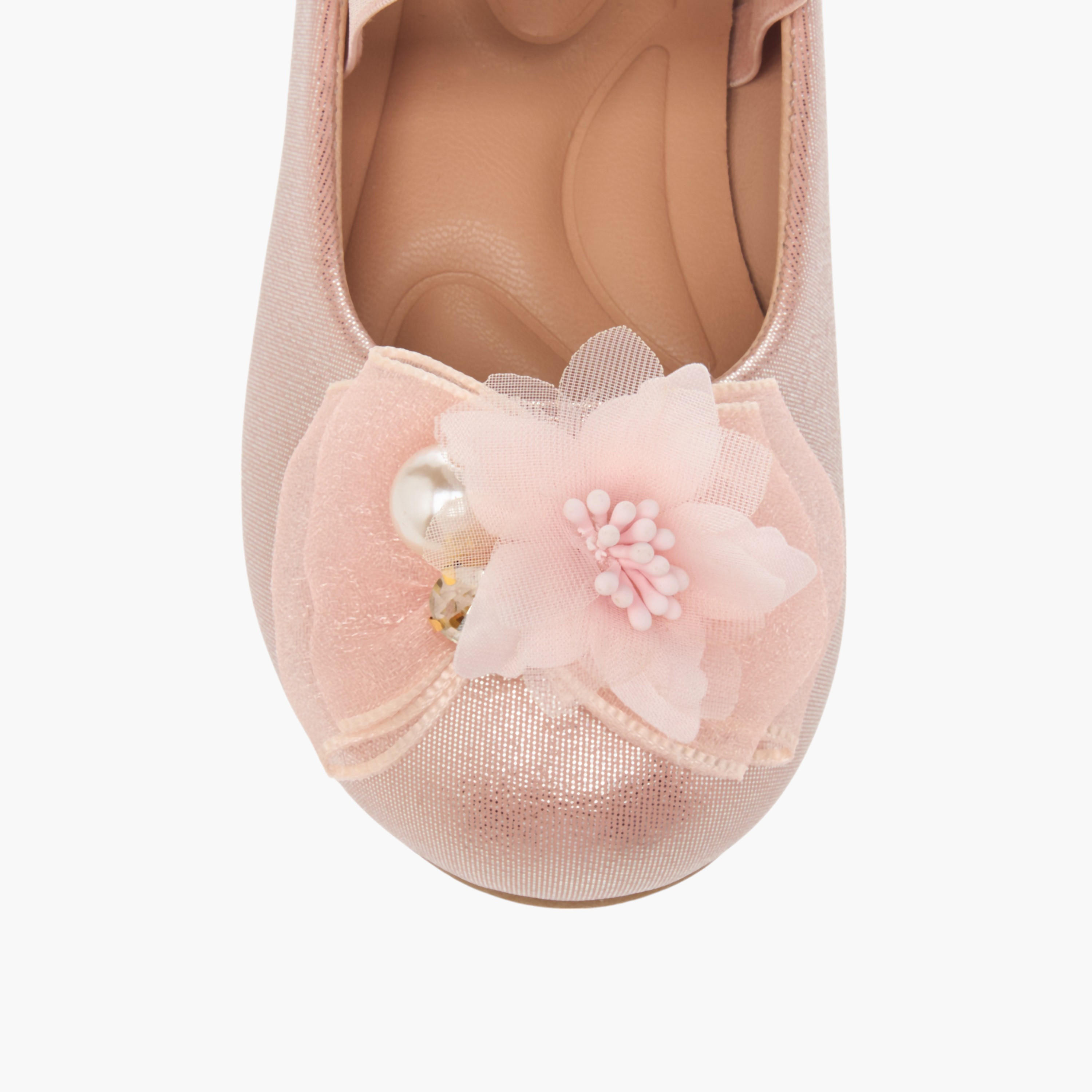حذاء باليرينا سهل الارتداء بشريط مطاطي وزينة أزهار من جونيورز-girls-shoes-ballerinas-image-4