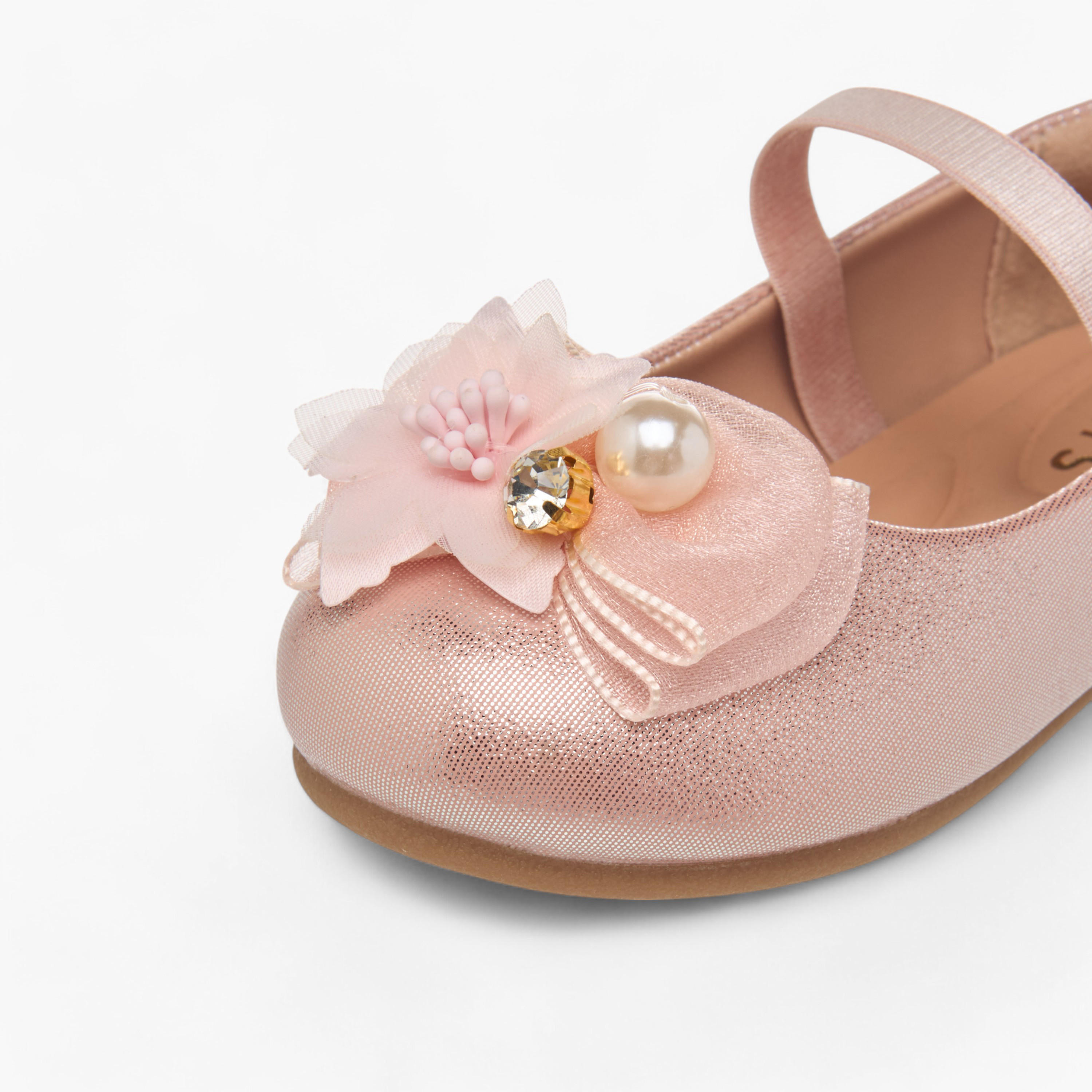 حذاء باليرينا سهل الارتداء بشريط مطاطي وزينة أزهار من جونيورز-girls-shoes-ballerinas-image-5