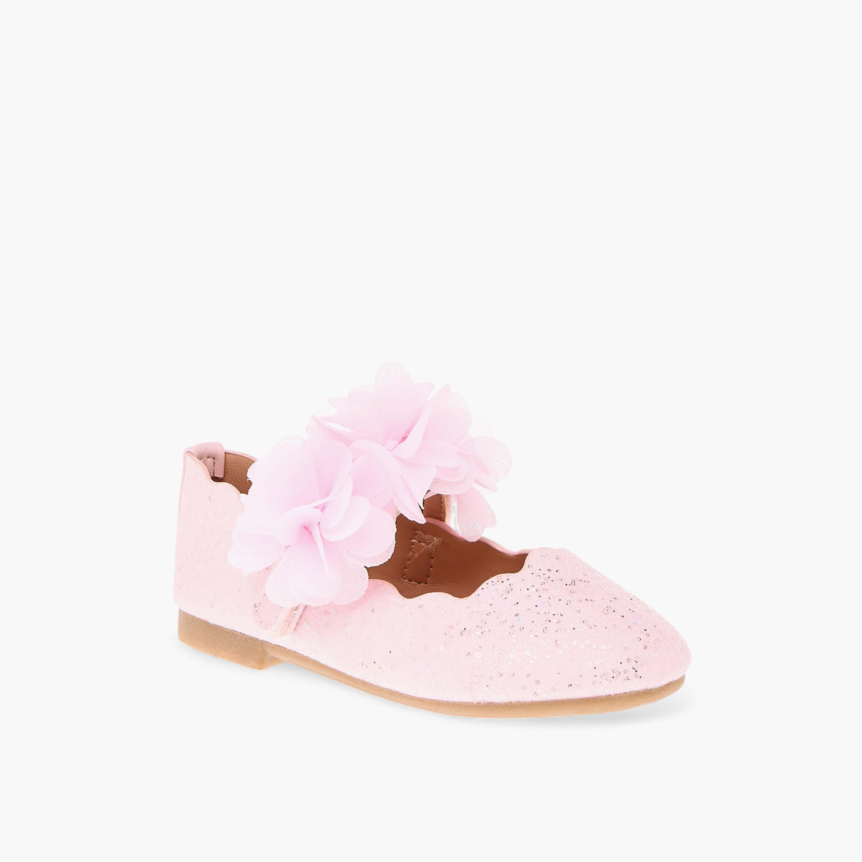 Juniors Floral Detail Ballerina Shoes with Hook and Loop Closure-girls-shoes-ballerinas-image-2