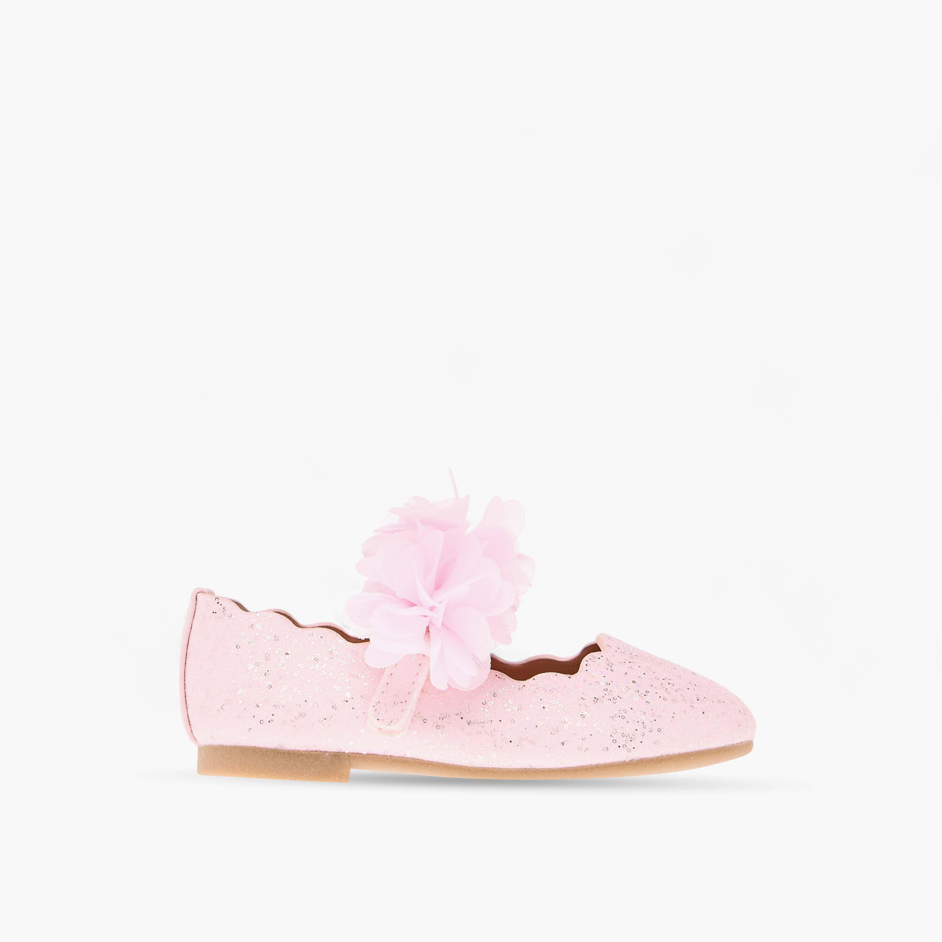 Juniors Floral Detail Ballerina Shoes with Hook and Loop Closure-girls-shoes-ballerinas-image-3