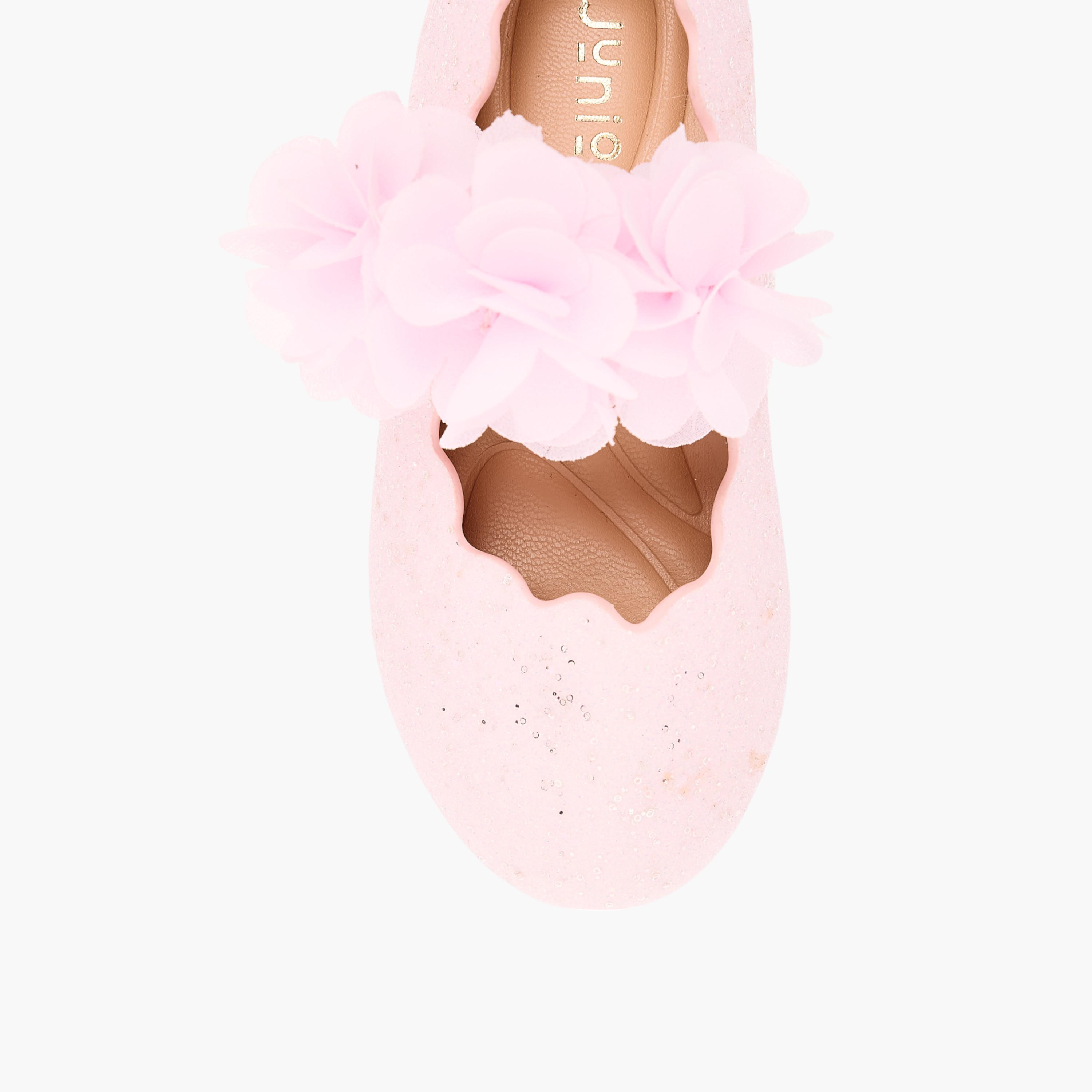 Juniors Floral Detail Ballerina Shoes with Hook and Loop Closure-girls-shoes-ballerinas-image-4