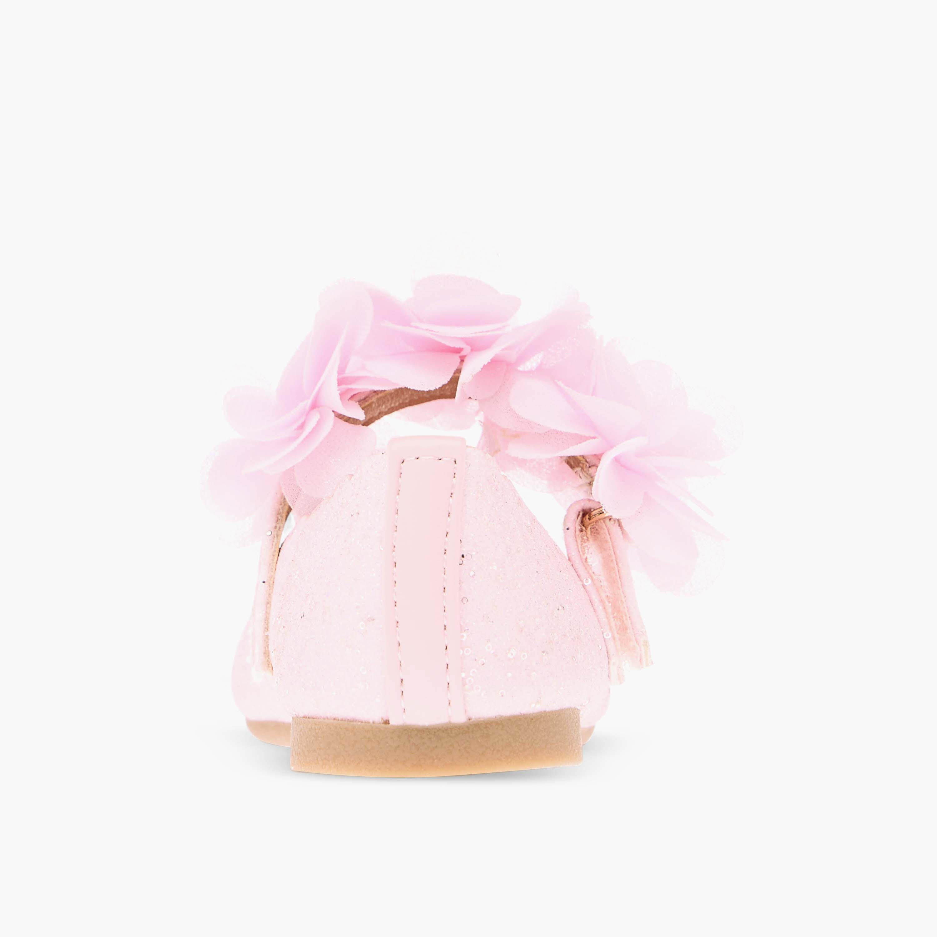 Juniors Floral Detail Ballerina Shoes with Hook and Loop Closure-girls-shoes-ballerinas-image-5