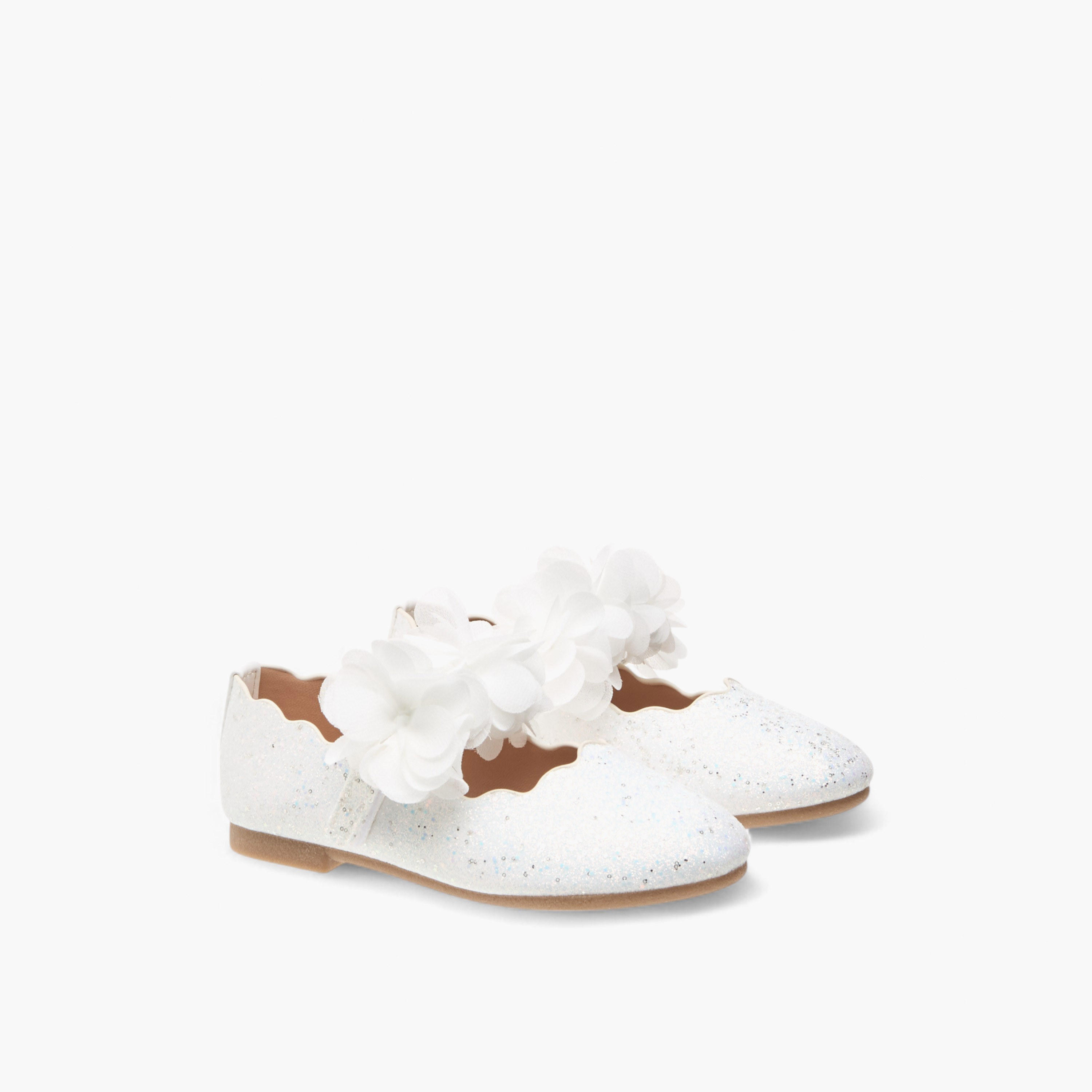 Juniors Floral Detail Ballerina Shoes with Hook and Loop Closure-girls-shoes-ballerinas-image-1