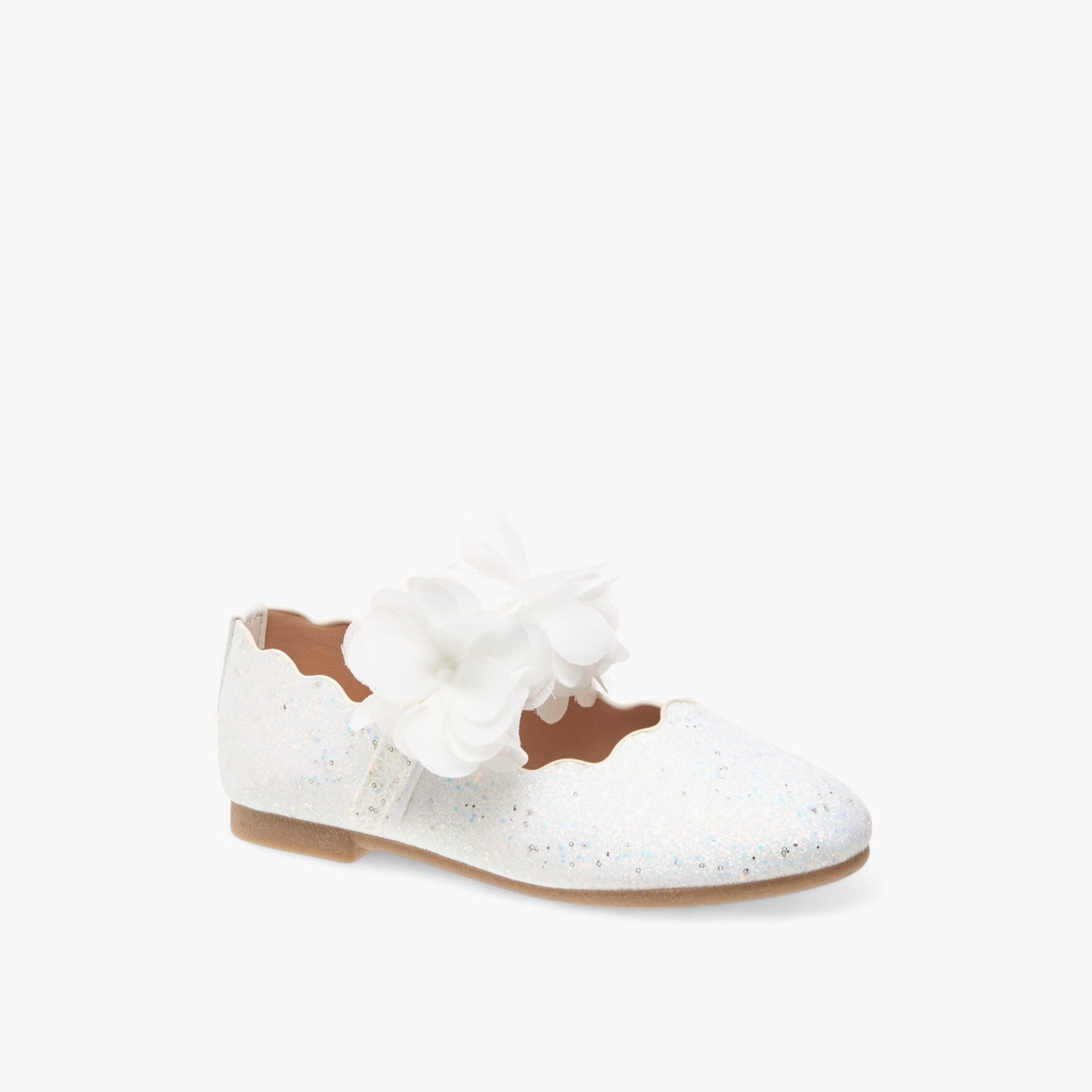 Juniors Floral Detail Ballerina Shoes with Hook and Loop Closure-girls-shoes-ballerinas-image-2