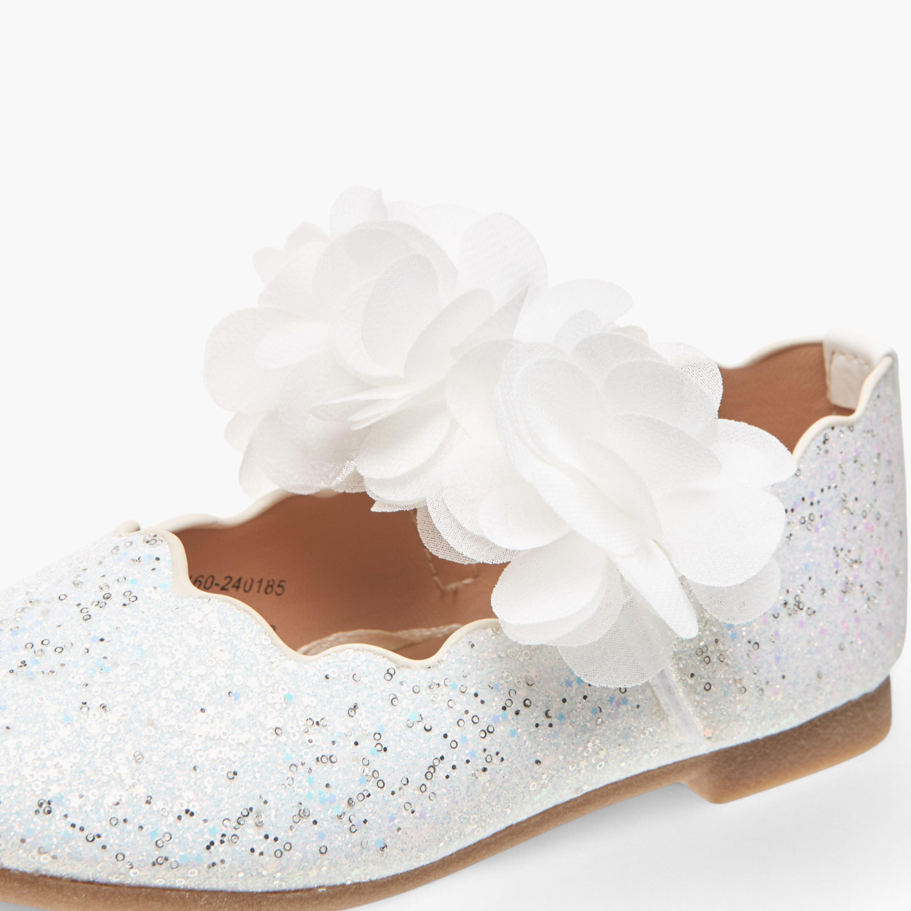 Juniors Floral Detail Ballerina Shoes with Hook and Loop Closure-girls-shoes-ballerinas-image-5