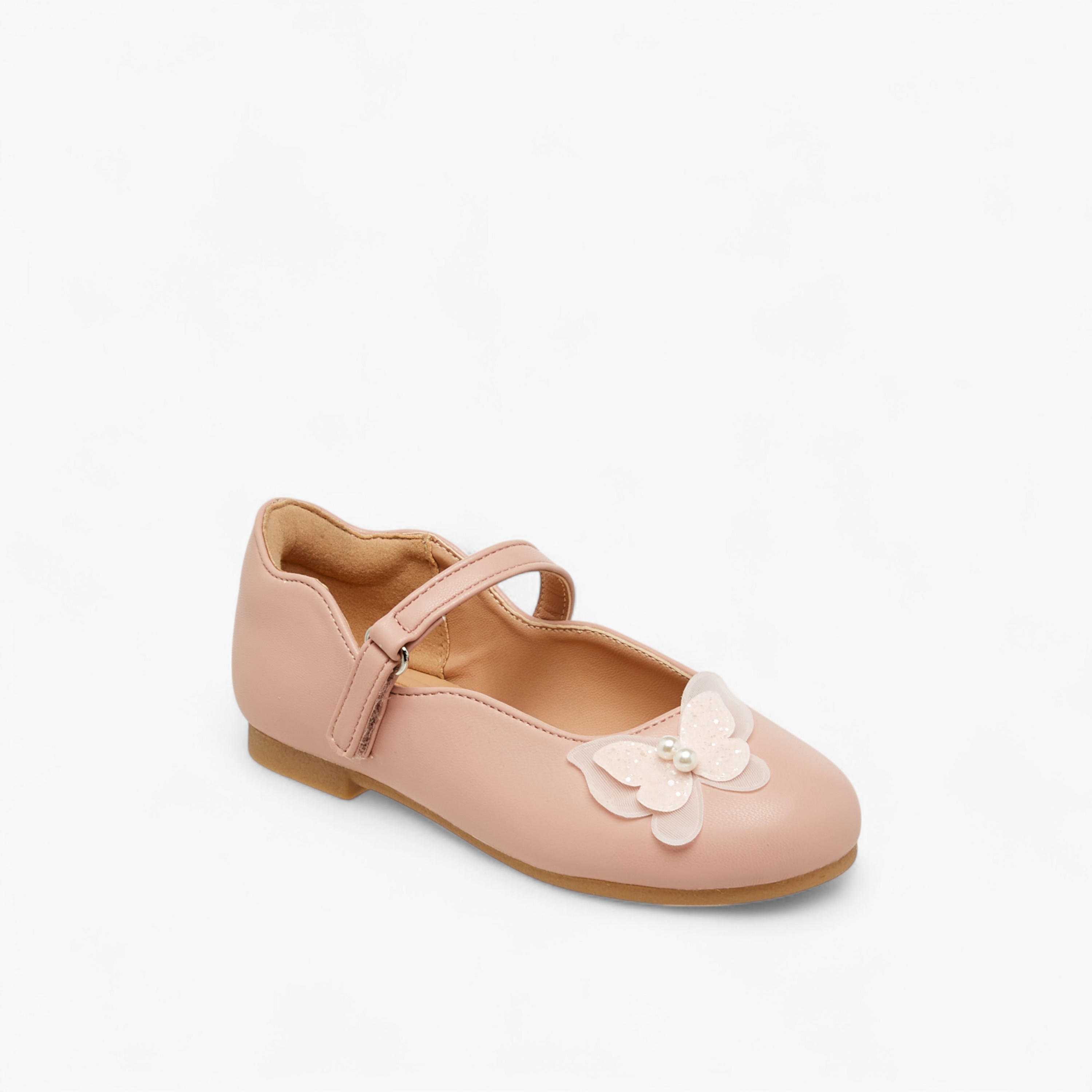 Juniors Butterfly Accent Ballerina Shoes with Hook and Loop Closure-girls-shoes-maryjanes-image-2