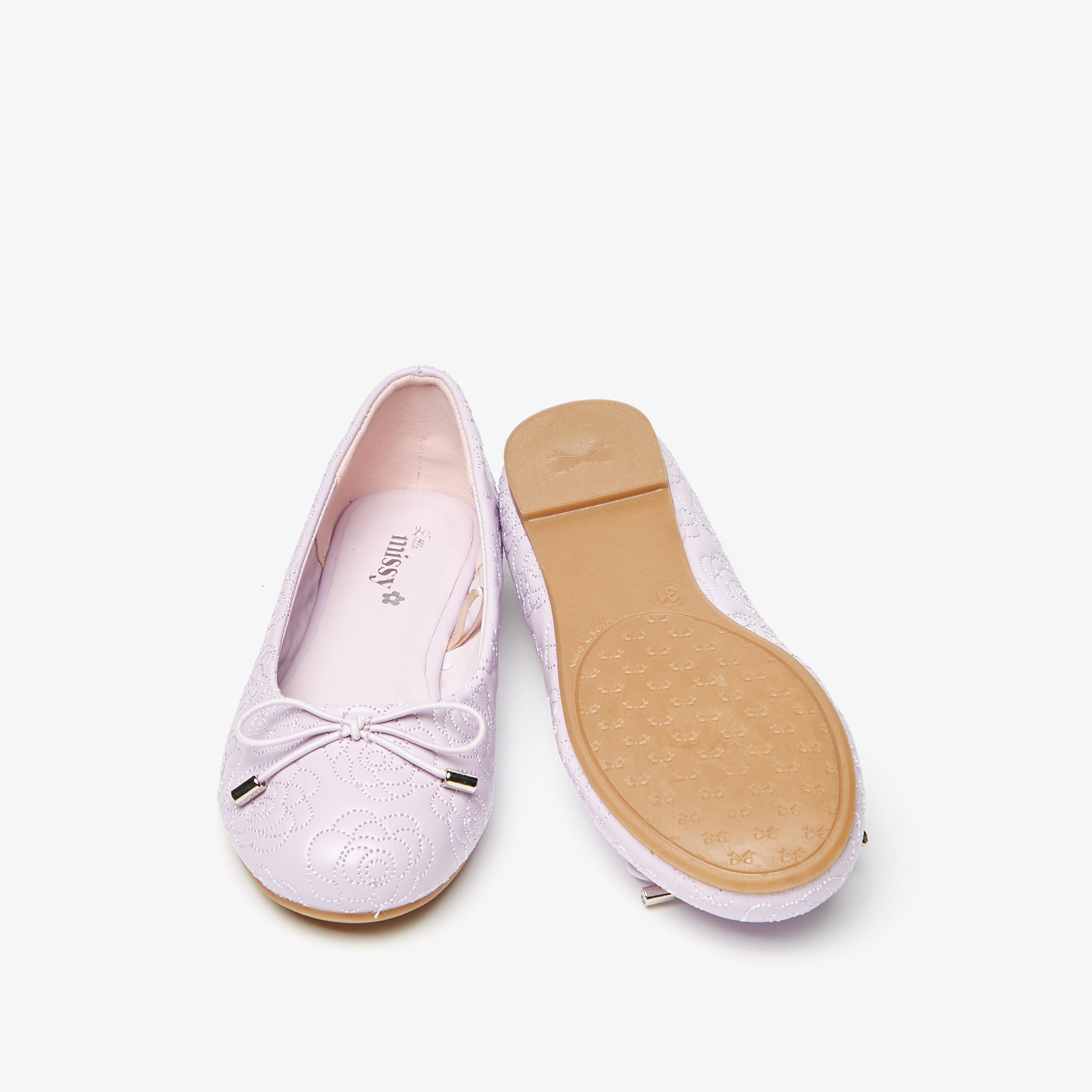 حذاء باليرينا مبطن سهل الارتداء بمقدمة مستديرة وفيونكة من ليتل ميسي-girls-shoes-ballerinas-image-3