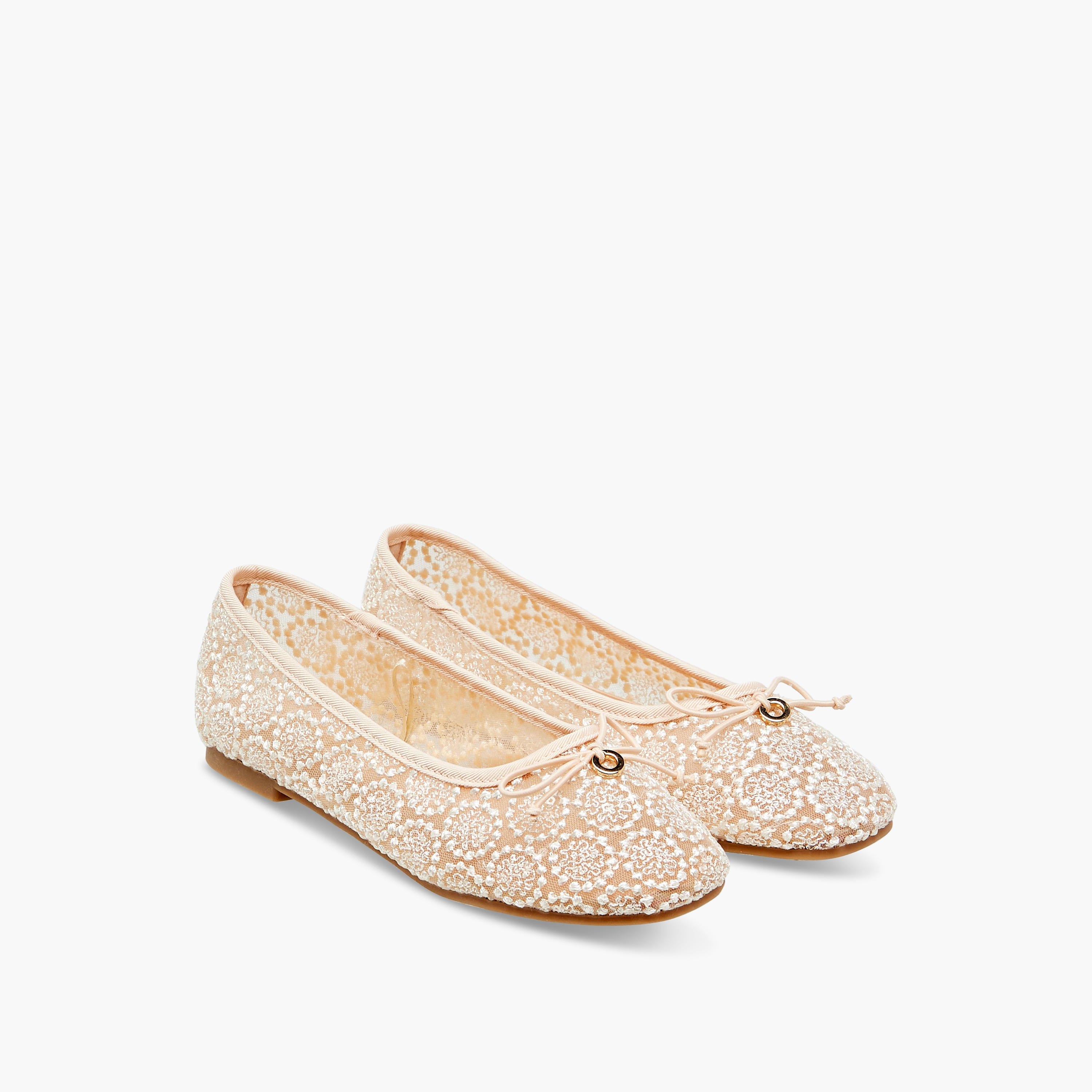 Little Missy Embroidered Ballerina with Bow Accent-girls-shoes-ballerinas-image-1