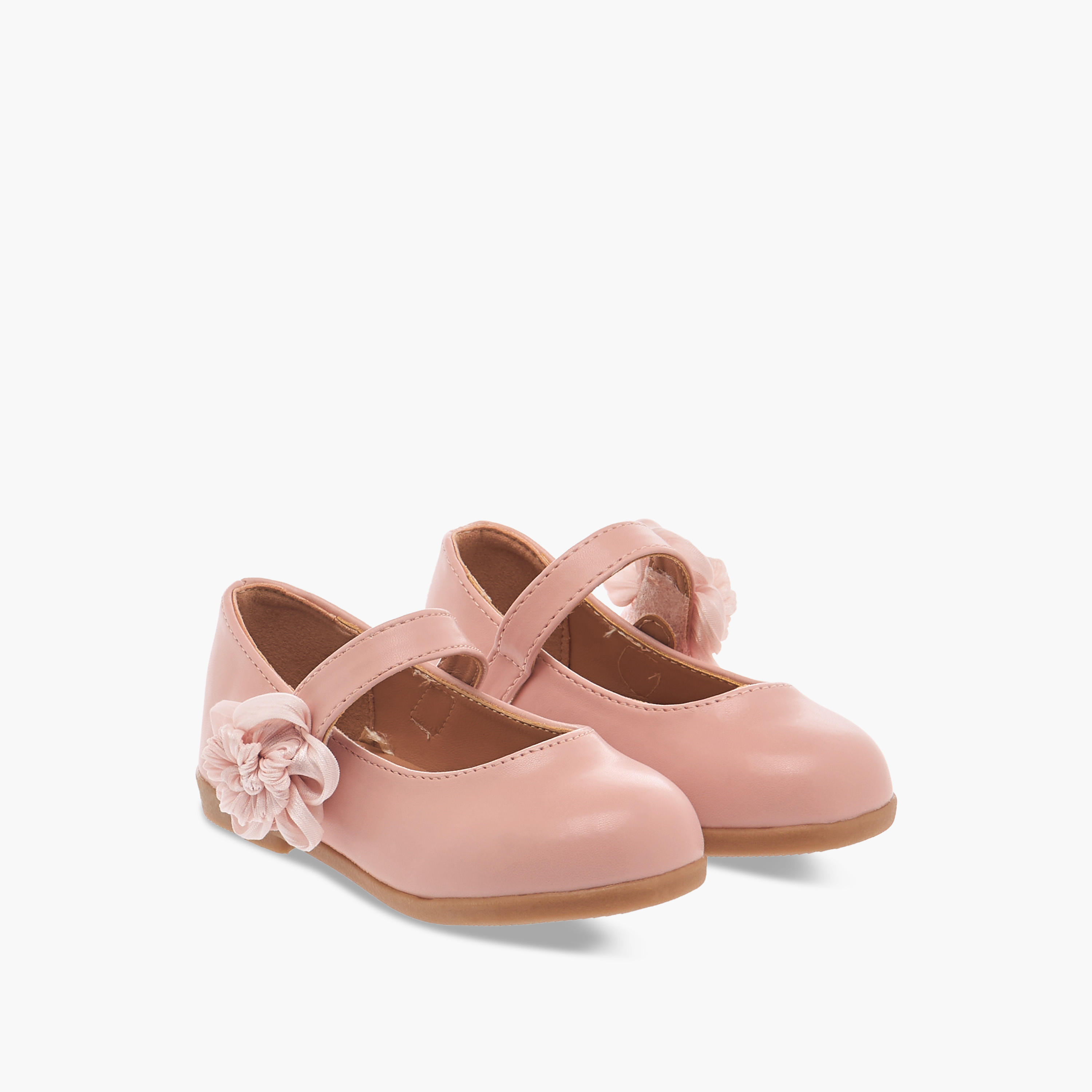 Flora Bella Floral Accent Detail Mary Jane Shoes with Hook and Loop Closure-girls-shoes-maryjanes-image-1