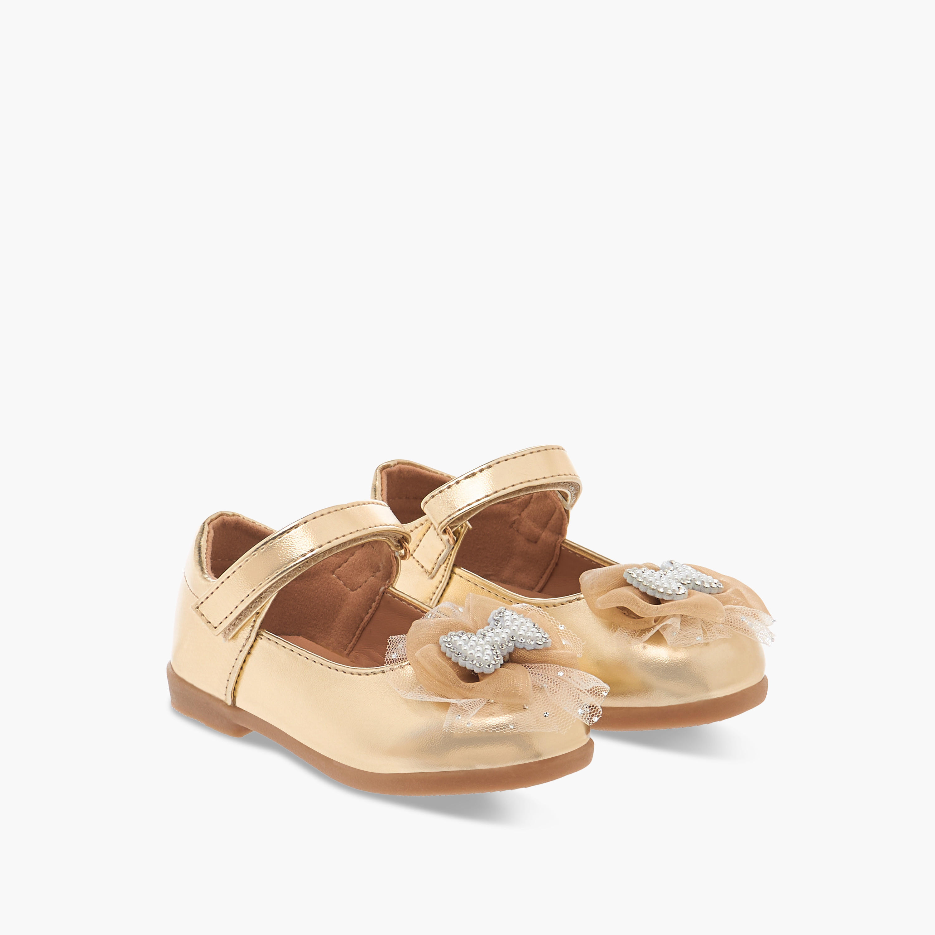 Flora Bella Bow Embellished Mary Jane Shoes with Hook and Loop Closure-girls-shoes-maryjanes-image-1