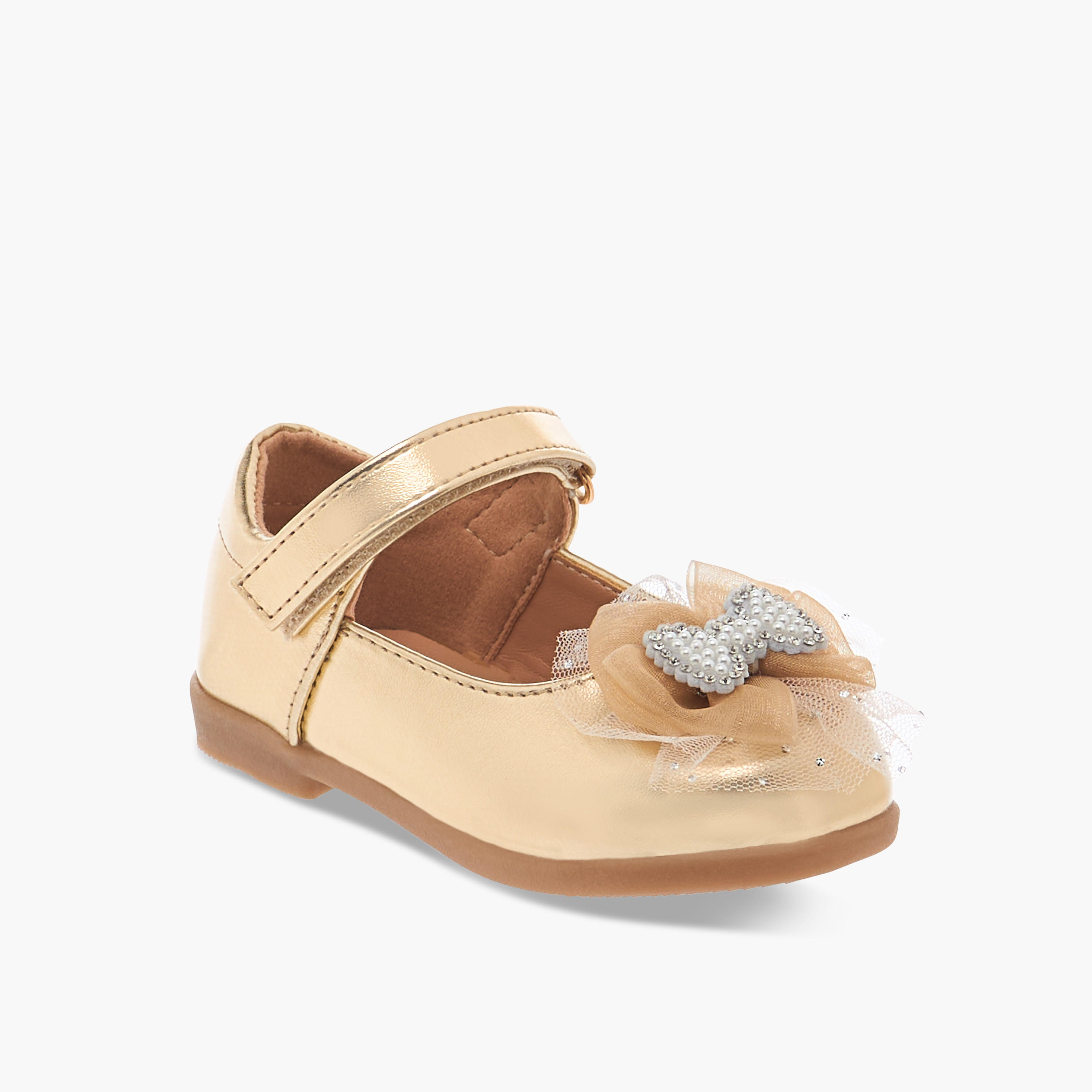 Flora Bella Bow Embellished Mary Jane Shoes with Hook and Loop Closure-girls-shoes-maryjanes-image-2