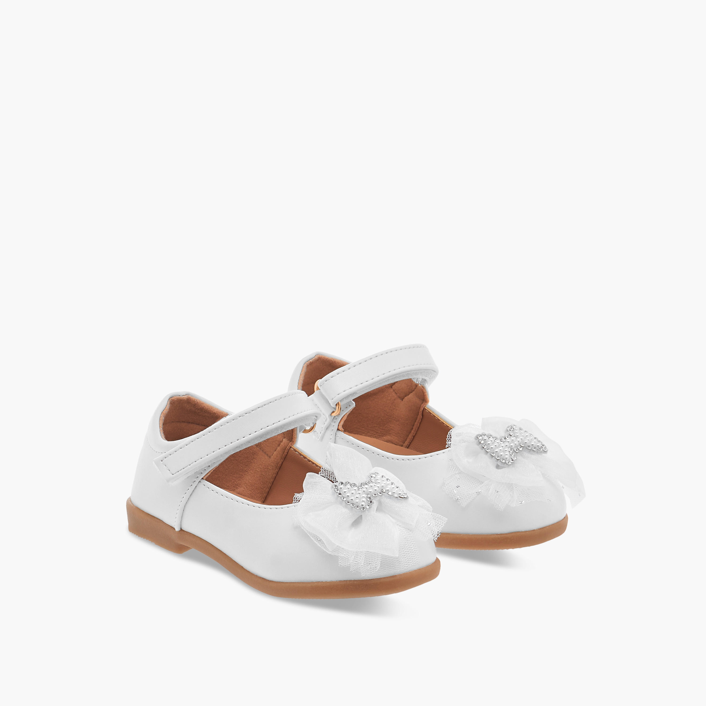 Flora Bella Bow Embellished Mary Jane Shoes with Hook and Loop Closure-girls-shoes-maryjanes-image-1