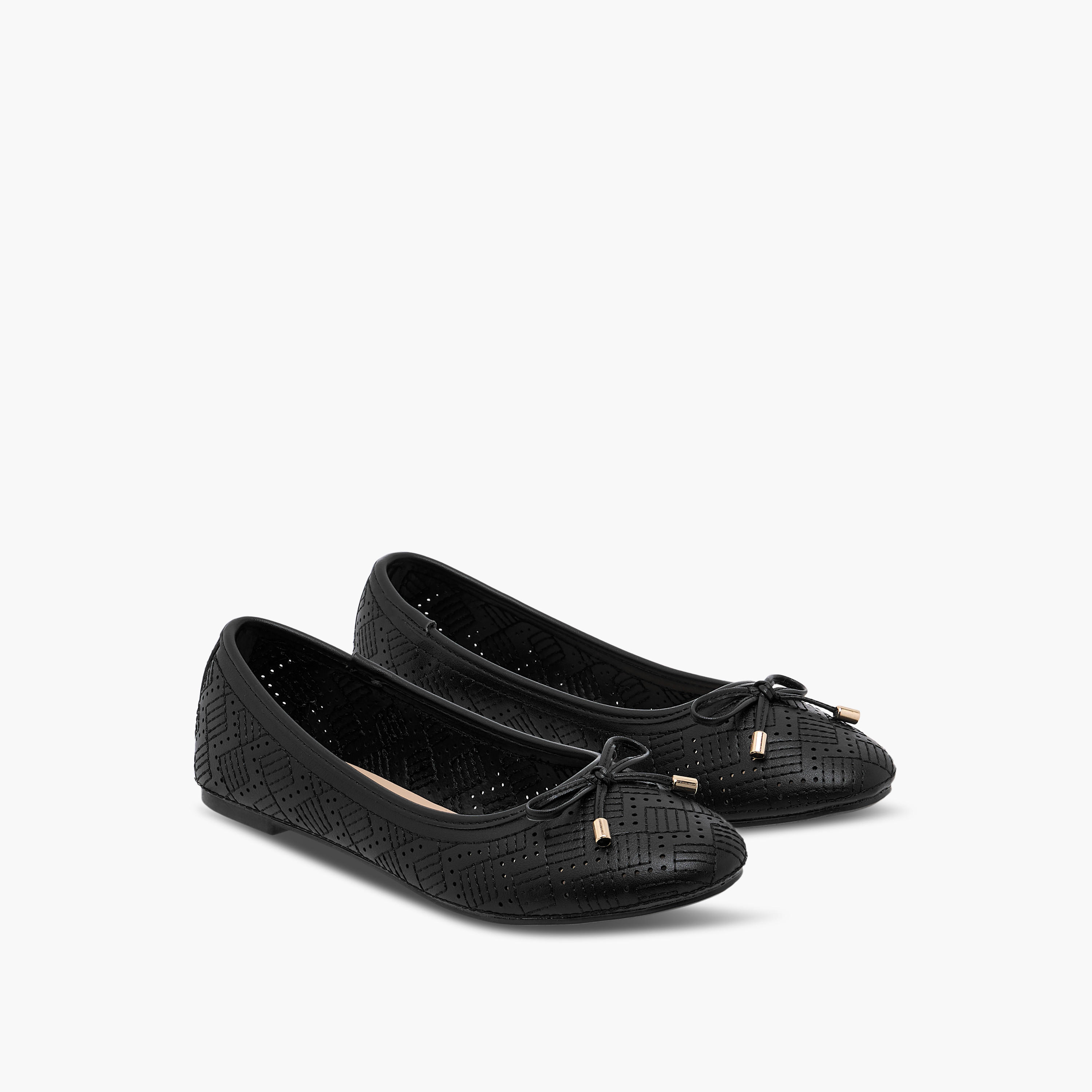 Flora Bella Textured Ballerina Shoes with Bow Detail-women-shoes-ballerinas-image-1