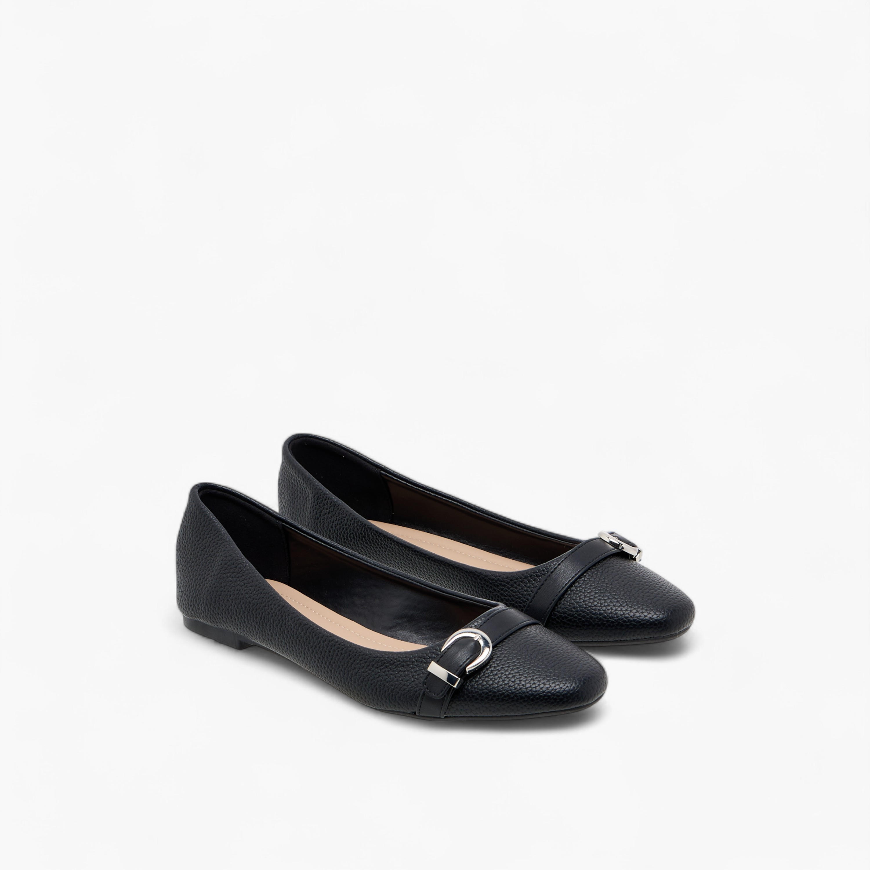 Flora Bella Textured Ballerina Shoes with Buckle Detail-women-shoes-ballerinas-image-1